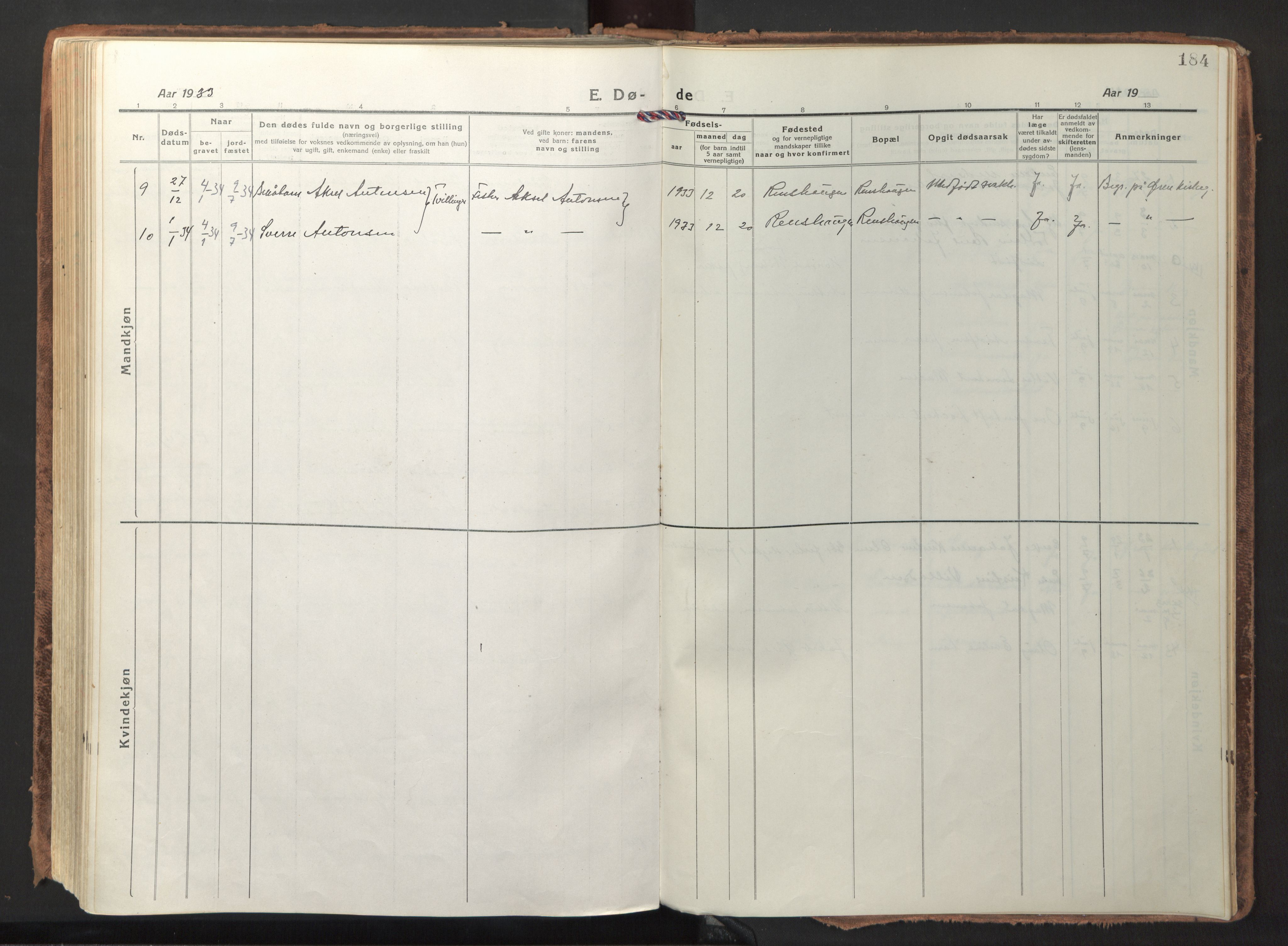 Ministerialprotokoller, klokkerbøker og fødselsregistre - Nordland, AV/SAT-A-1459/892/L1323: Parish register (official) no. 892A04, 1917-1934, p. 184