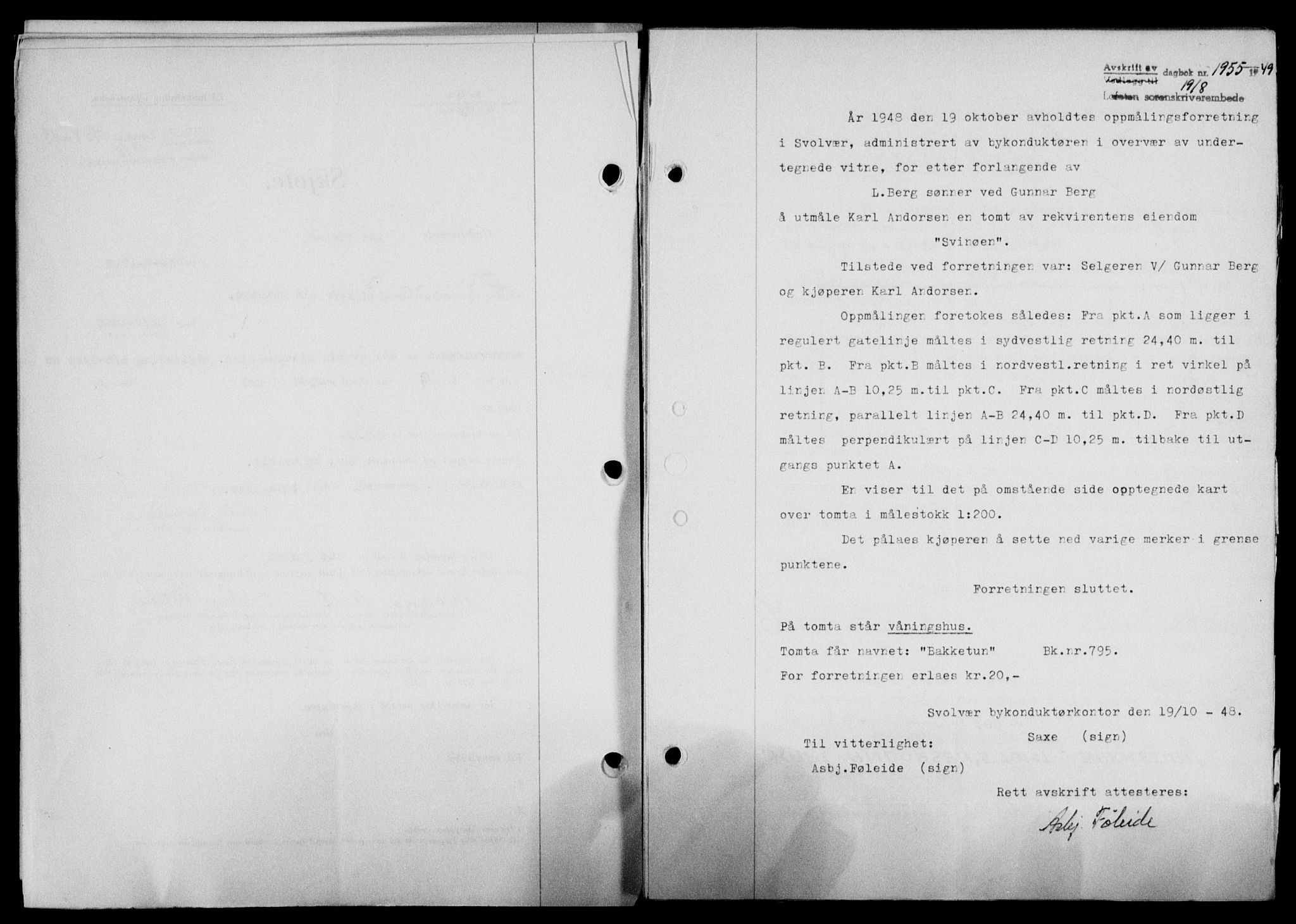 Lofoten sorenskriveri, SAT/A-0017/1/2/2C/L0021a: Mortgage book no. 21a, 1949-1949, Diary no: : 1955/1949