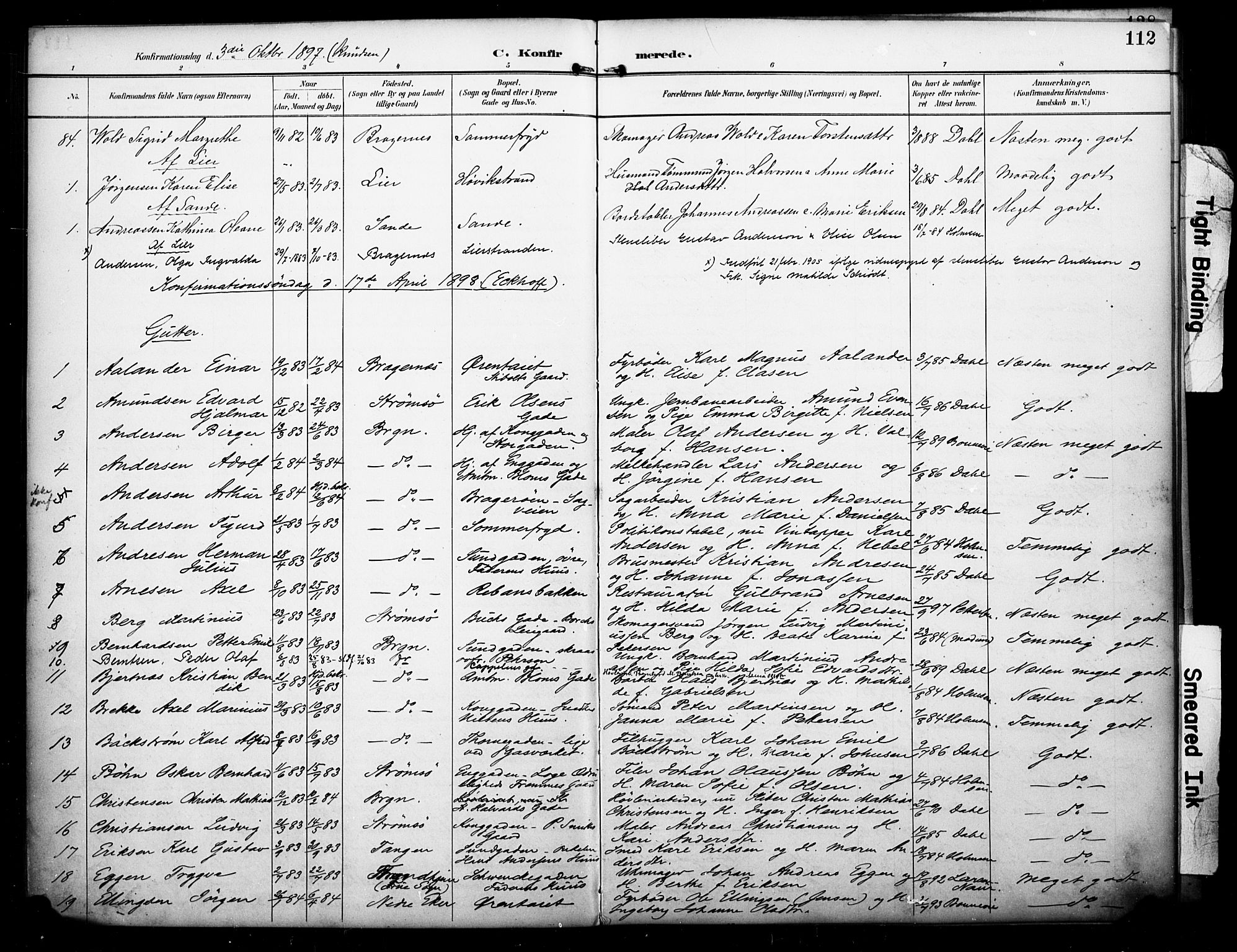 Bragernes kirkebøker, SAKO/A-6/F/Fc/L0006: Parish register (official) no. III 6, 1888-1899, p. 112