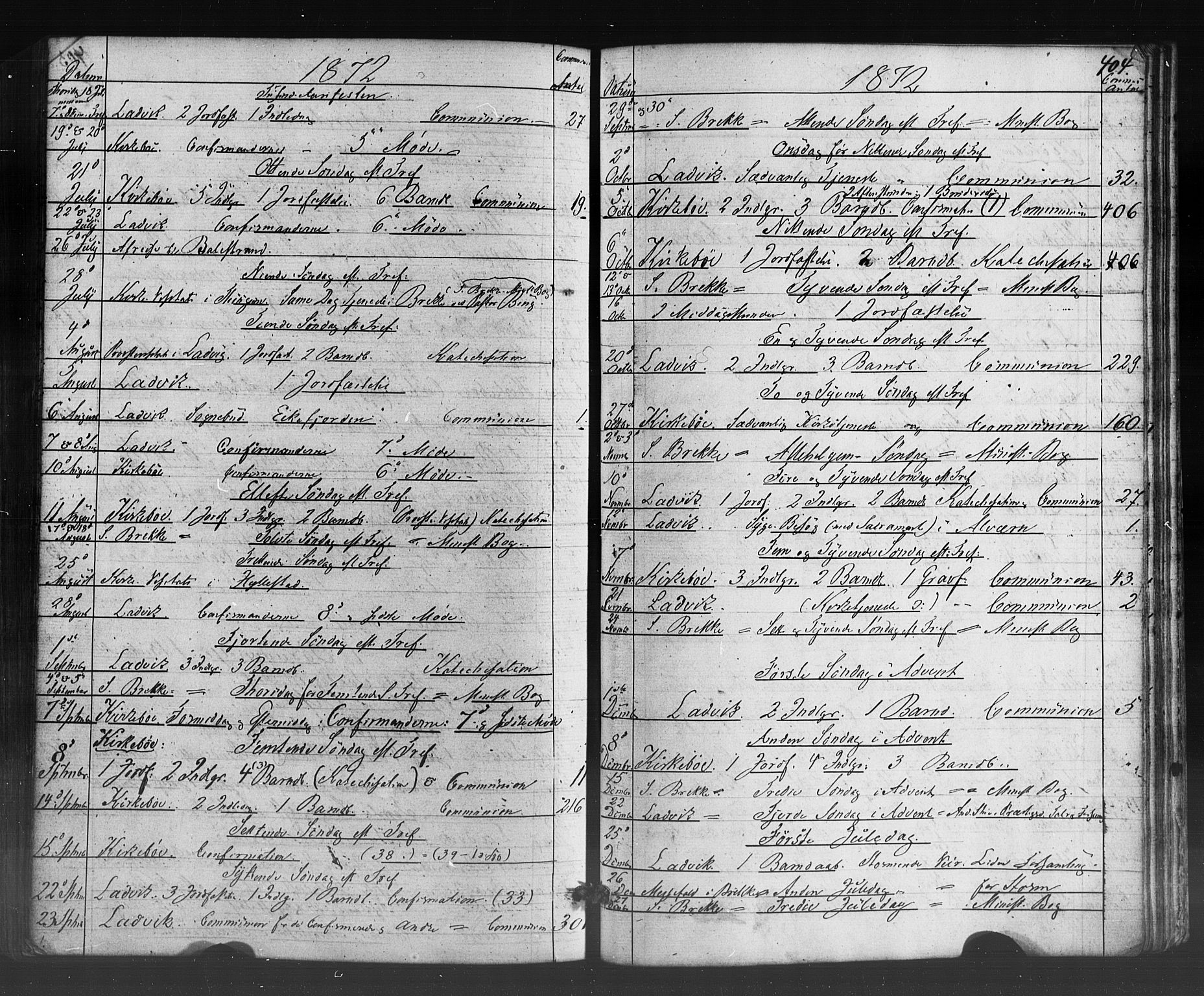 Lavik sokneprestembete, AV/SAB-A-80901: Parish register (official) no. A 4, 1864-1881, p. 404