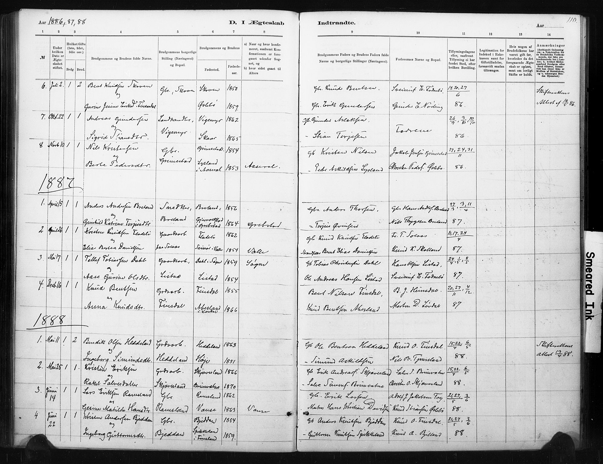 Holum sokneprestkontor, AV/SAK-1111-0022/F/Fa/Fac/L0004: Parish register (official) no. A 4, 1884-1907, p. 110