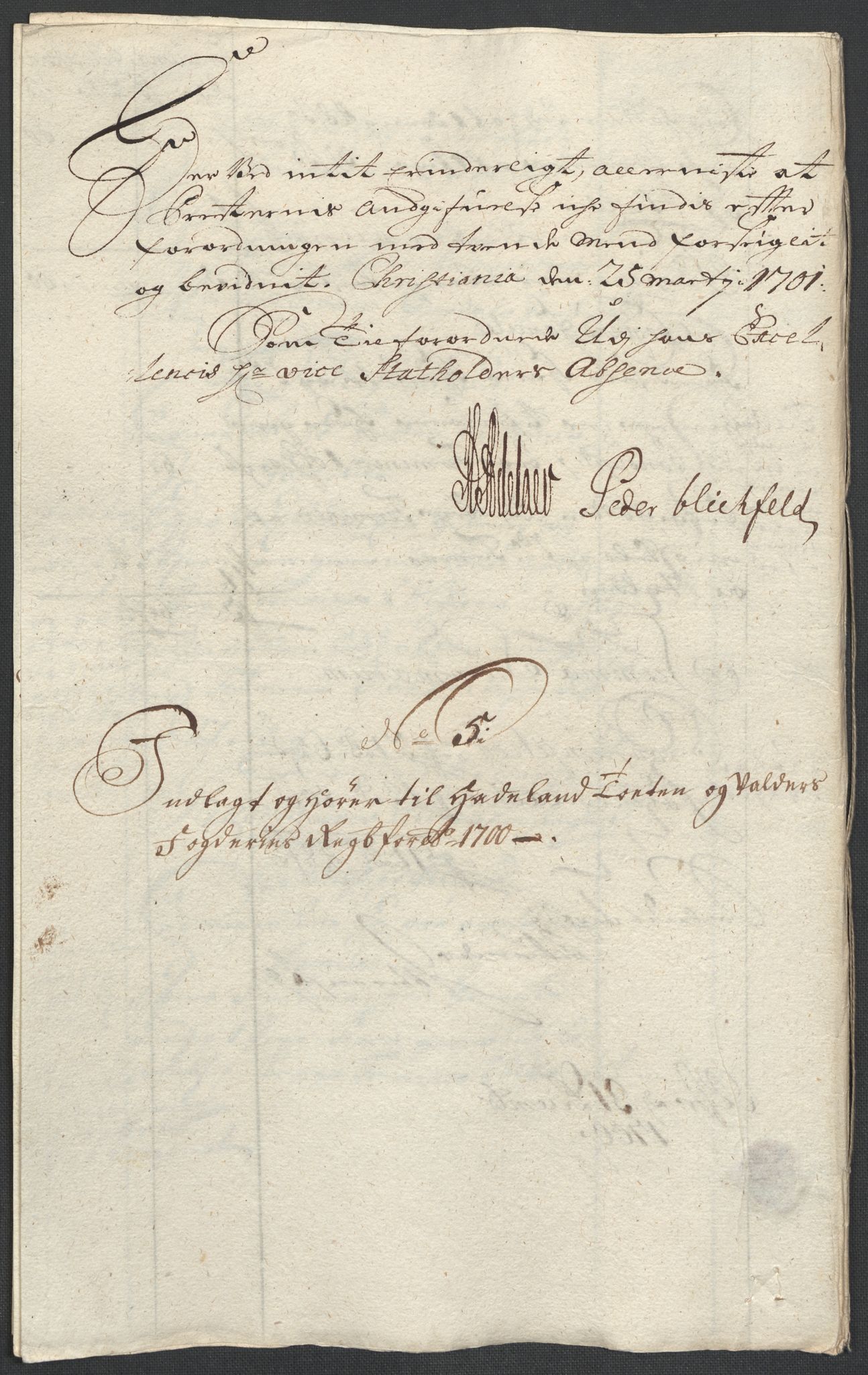 Rentekammeret inntil 1814, Reviderte regnskaper, Fogderegnskap, AV/RA-EA-4092/R18/L1298: Fogderegnskap Hadeland, Toten og Valdres, 1700, p. 308