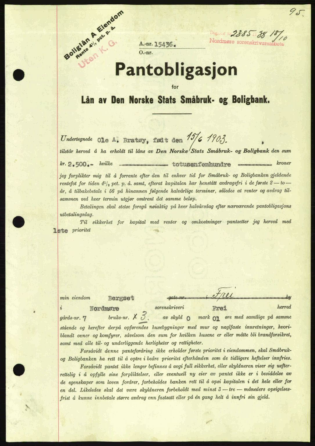 Nordmøre sorenskriveri, SAT/A-4132/1/2/2Ca: Mortgage book no. B84, 1938-1939, Diary no: : 2385/1938