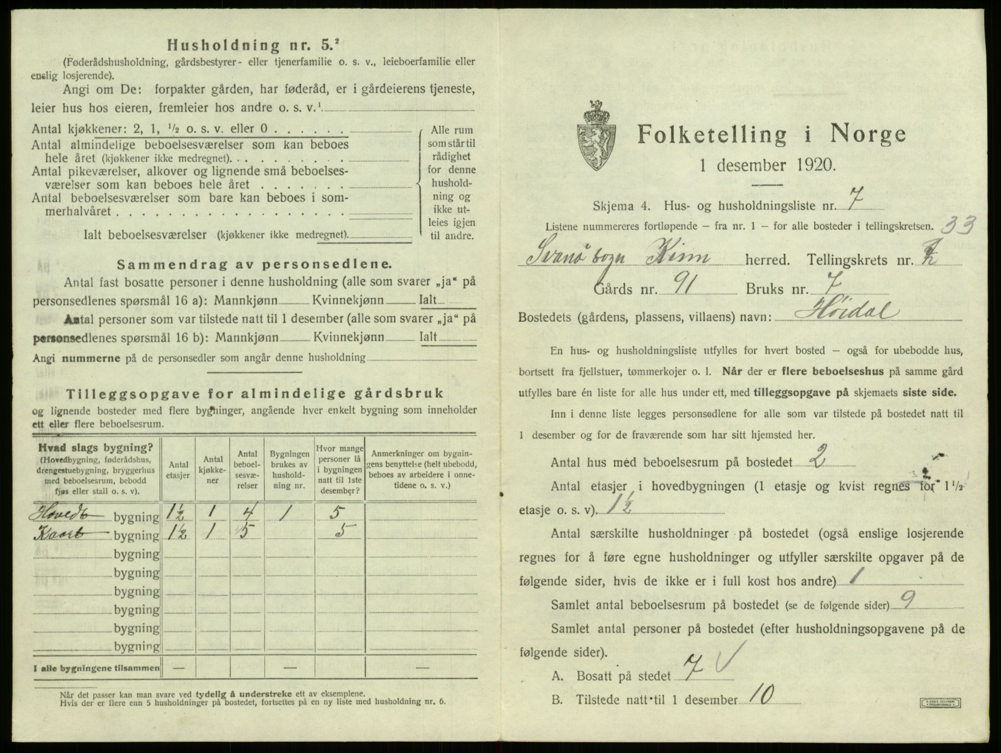 SAB, 1920 census for Kinn, 1920, p. 1604