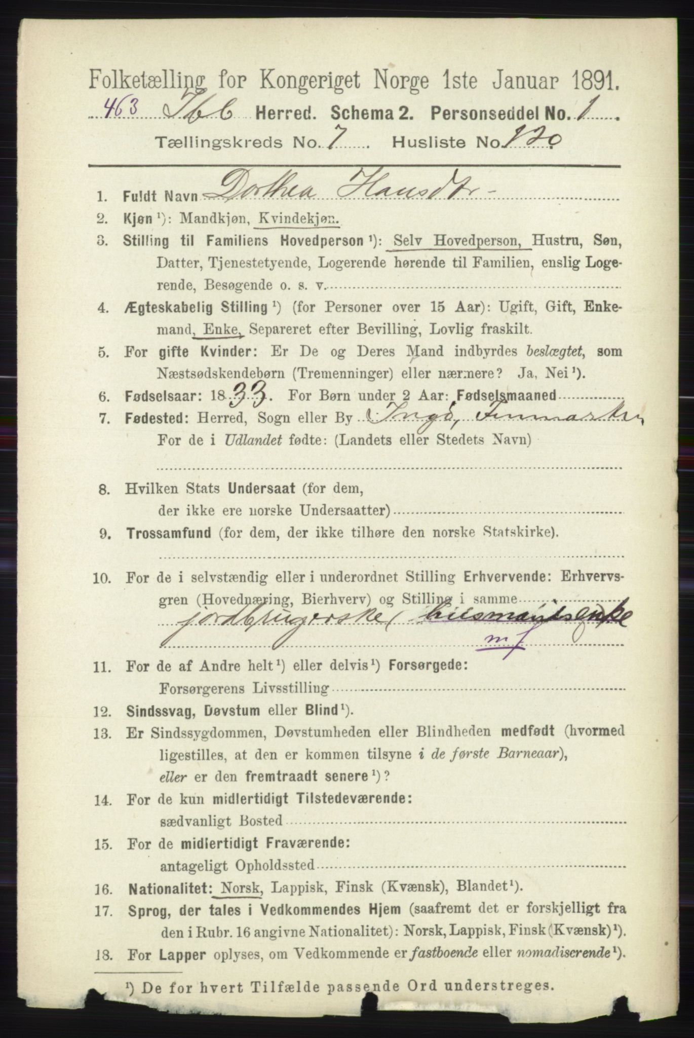 RA, 1891 census for 1917 Ibestad, 1891, p. 4979