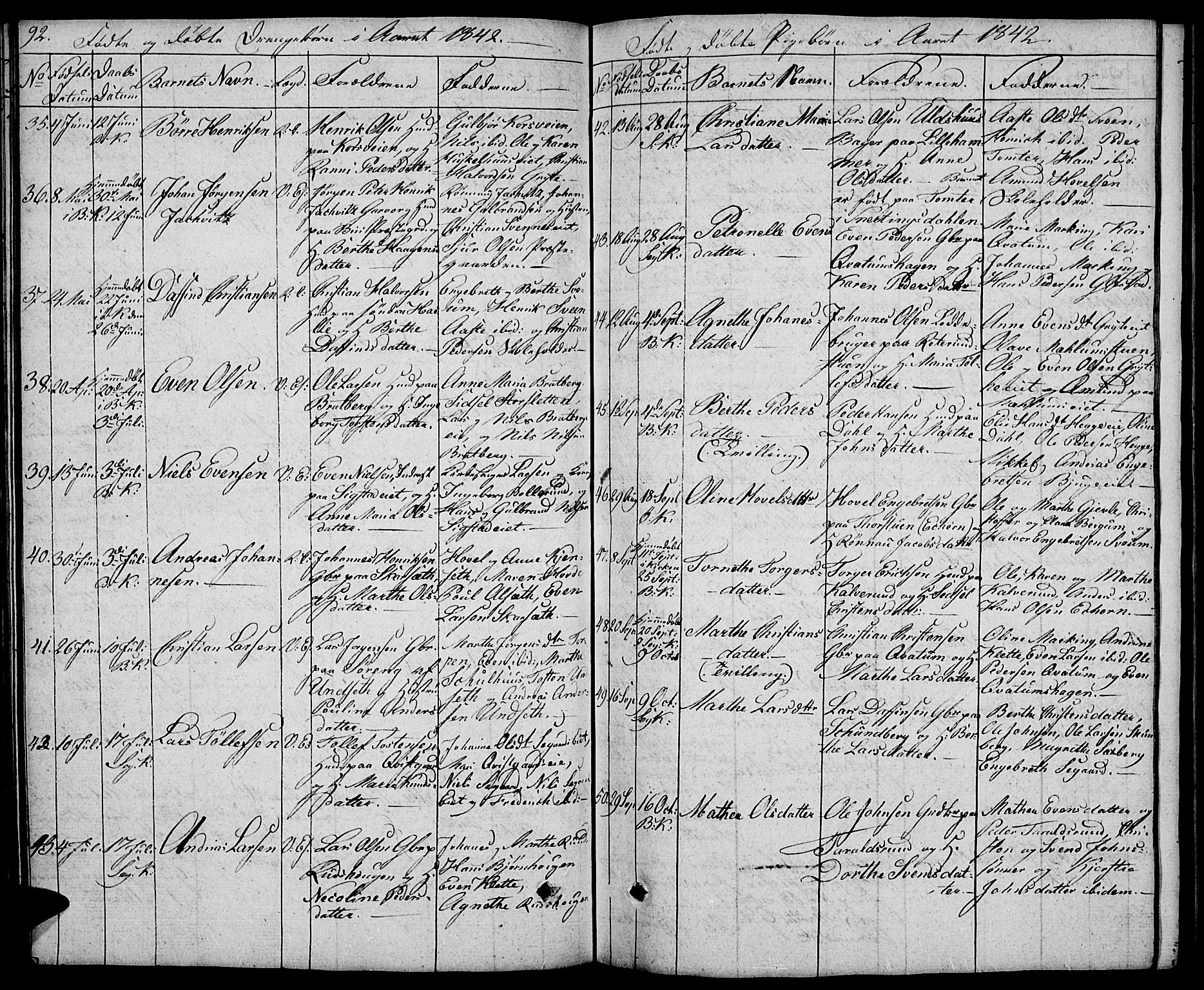 Biri prestekontor, AV/SAH-PREST-096/H/Ha/Hab/L0002: Parish register (copy) no. 2, 1828-1842, p. 92