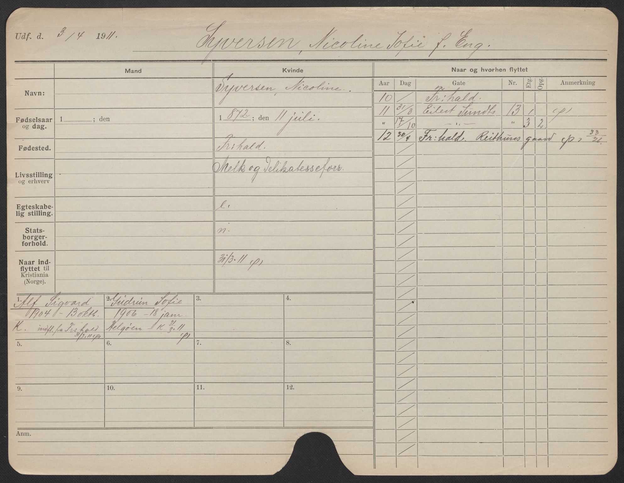 Oslo folkeregister, Registerkort, AV/SAO-A-11715/F/Fa/Fac/L0024: Kvinner, 1906-1914, p. 777a