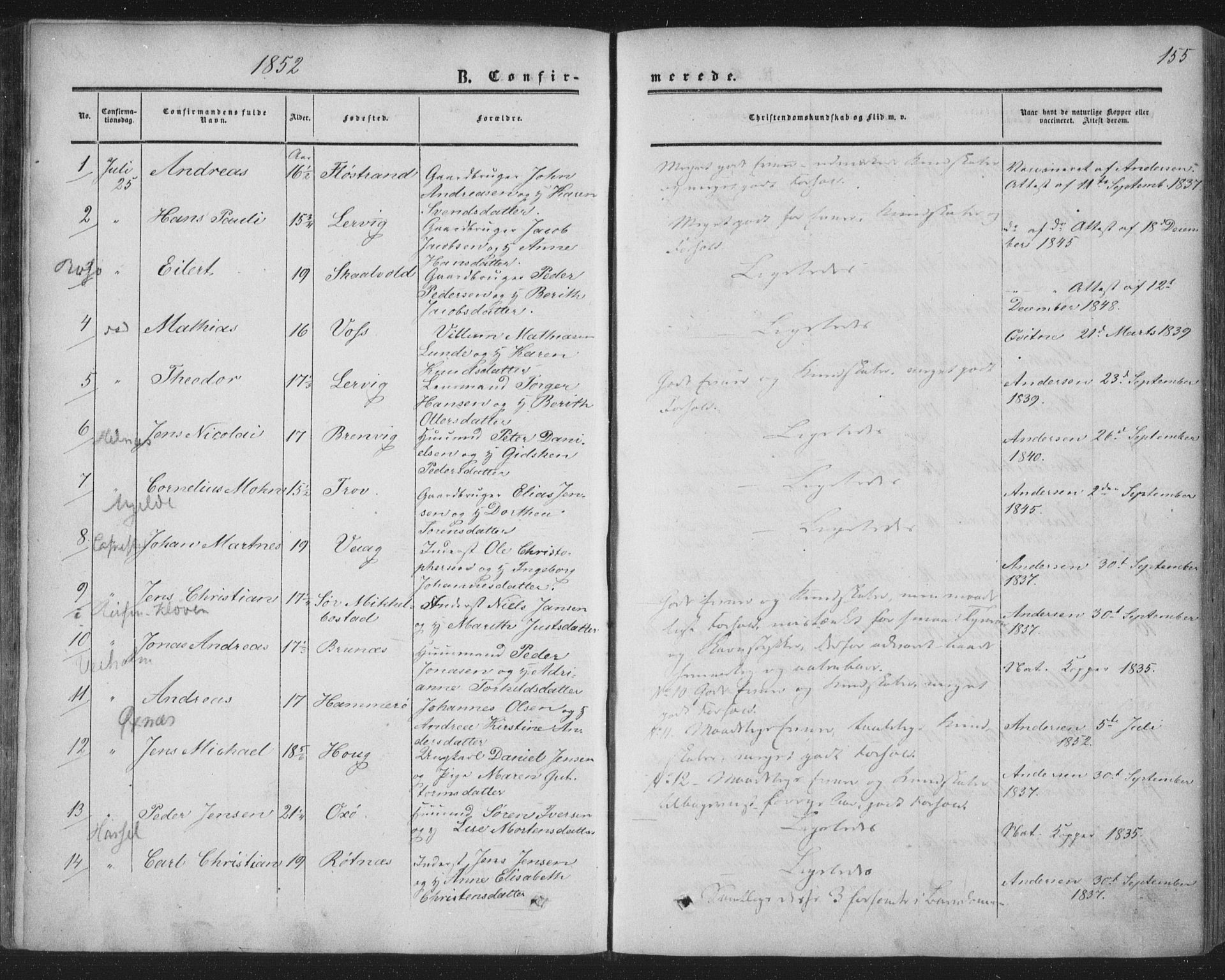 Ministerialprotokoller, klokkerbøker og fødselsregistre - Nordland, SAT/A-1459/855/L0800: Parish register (official) no. 855A08, 1852-1864, p. 155