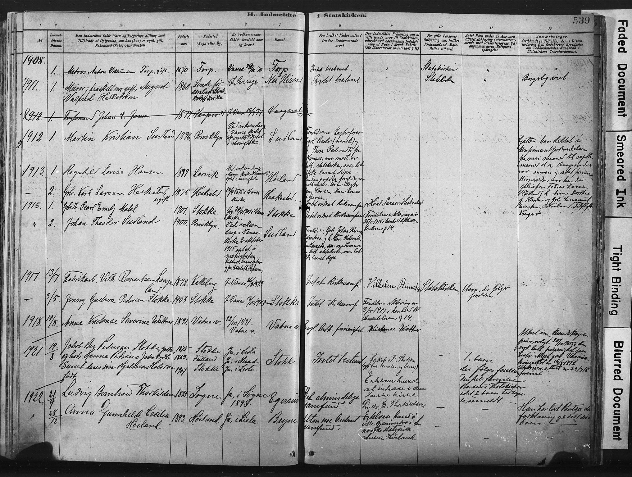 Lista sokneprestkontor, SAK/1111-0027/F/Fa/L0012: Parish register (official) no. A 12, 1879-1903, p. 539