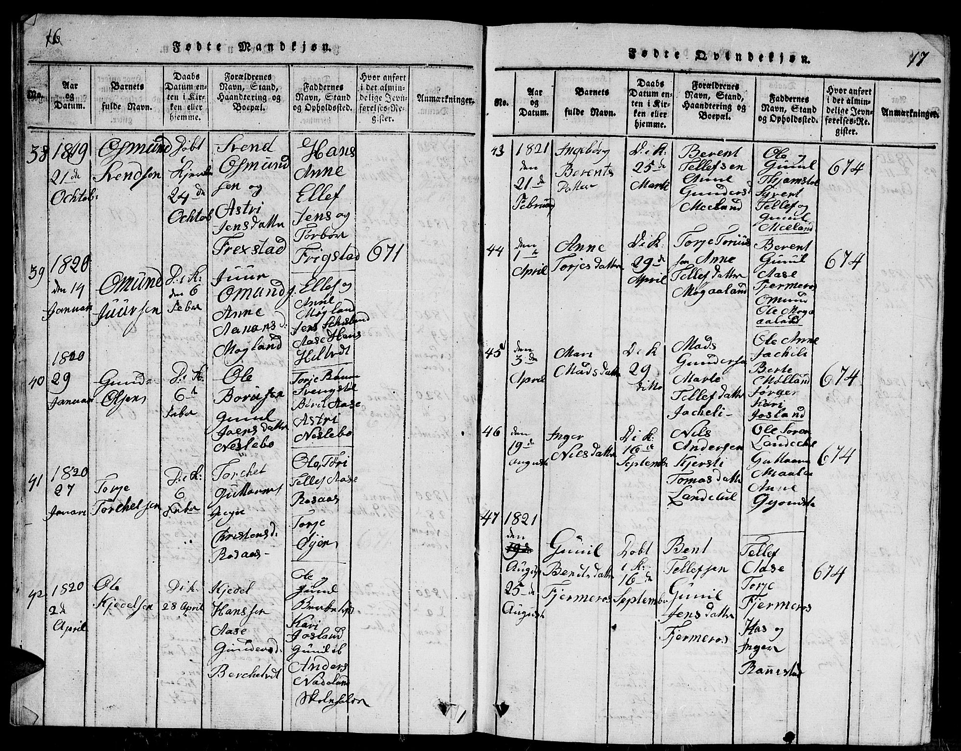 Evje sokneprestkontor, SAK/1111-0008/F/Fb/Fbc/L0001: Parish register (copy) no. B 1, 1816-1836, p. 16-17