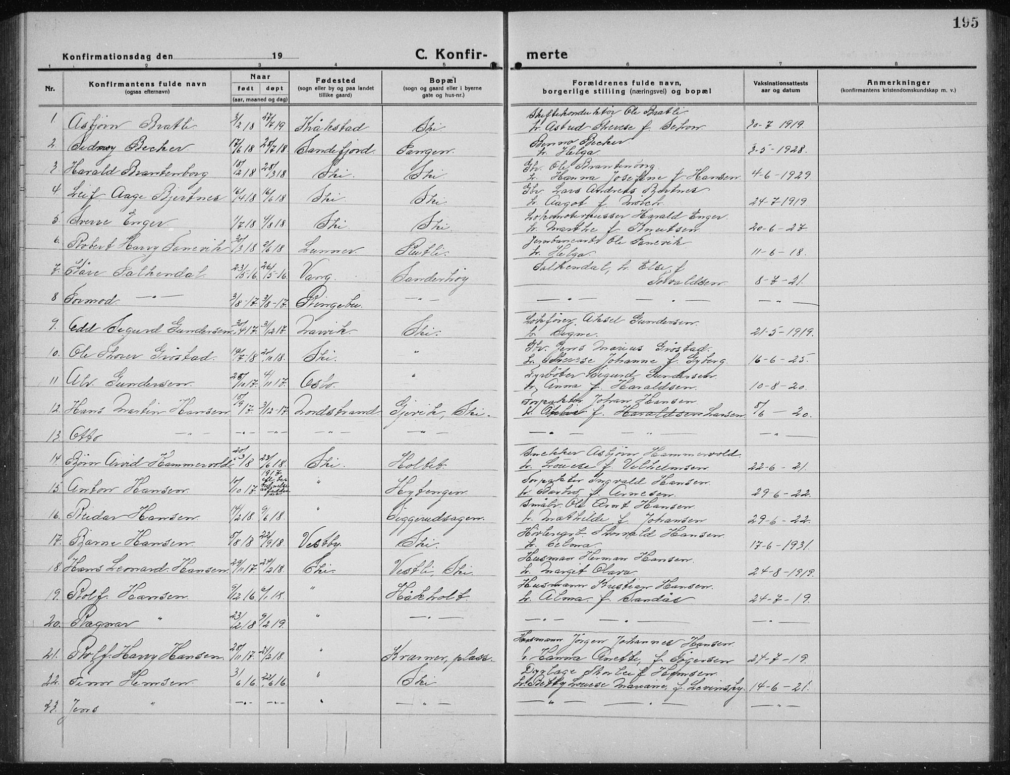 Kråkstad prestekontor Kirkebøker, AV/SAO-A-10125a/G/Gb/L0002: Parish register (copy) no. II 2, 1921-1941, p. 195