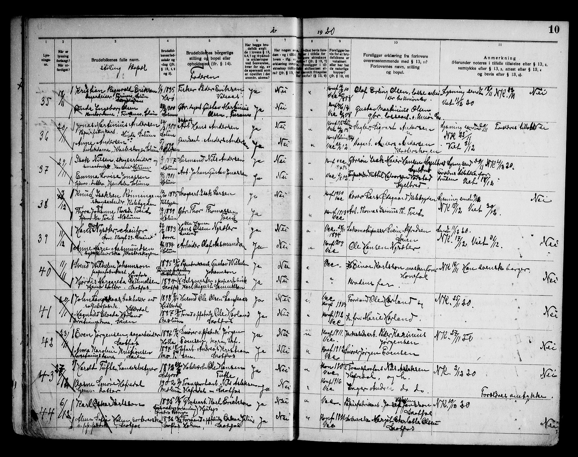 Solum kirkebøker, SAKO/A-306/H/Ha/L0002: Banns register no. I 2, 1919-1946, p. 10