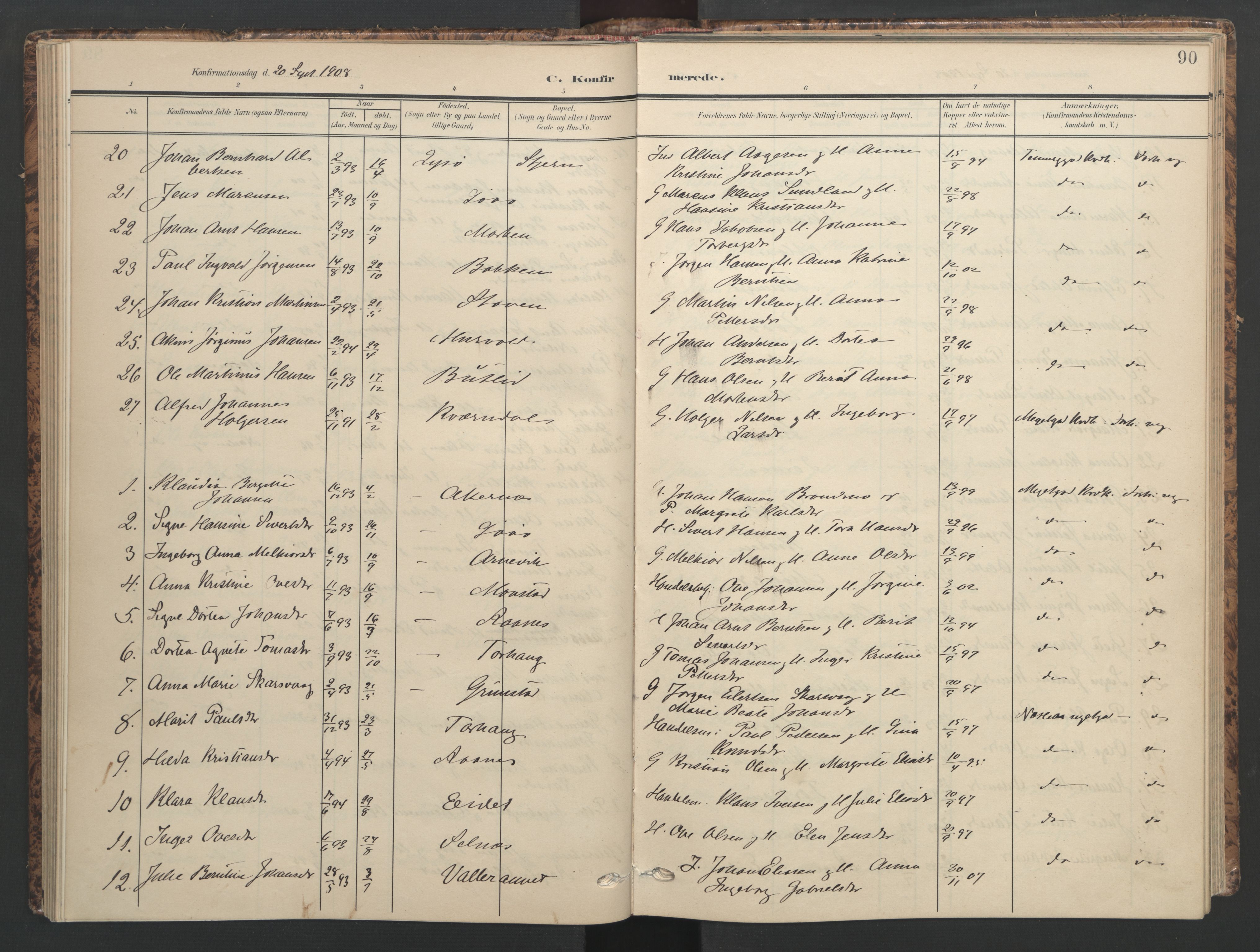Ministerialprotokoller, klokkerbøker og fødselsregistre - Sør-Trøndelag, SAT/A-1456/655/L0682: Parish register (official) no. 655A11, 1908-1922, p. 90