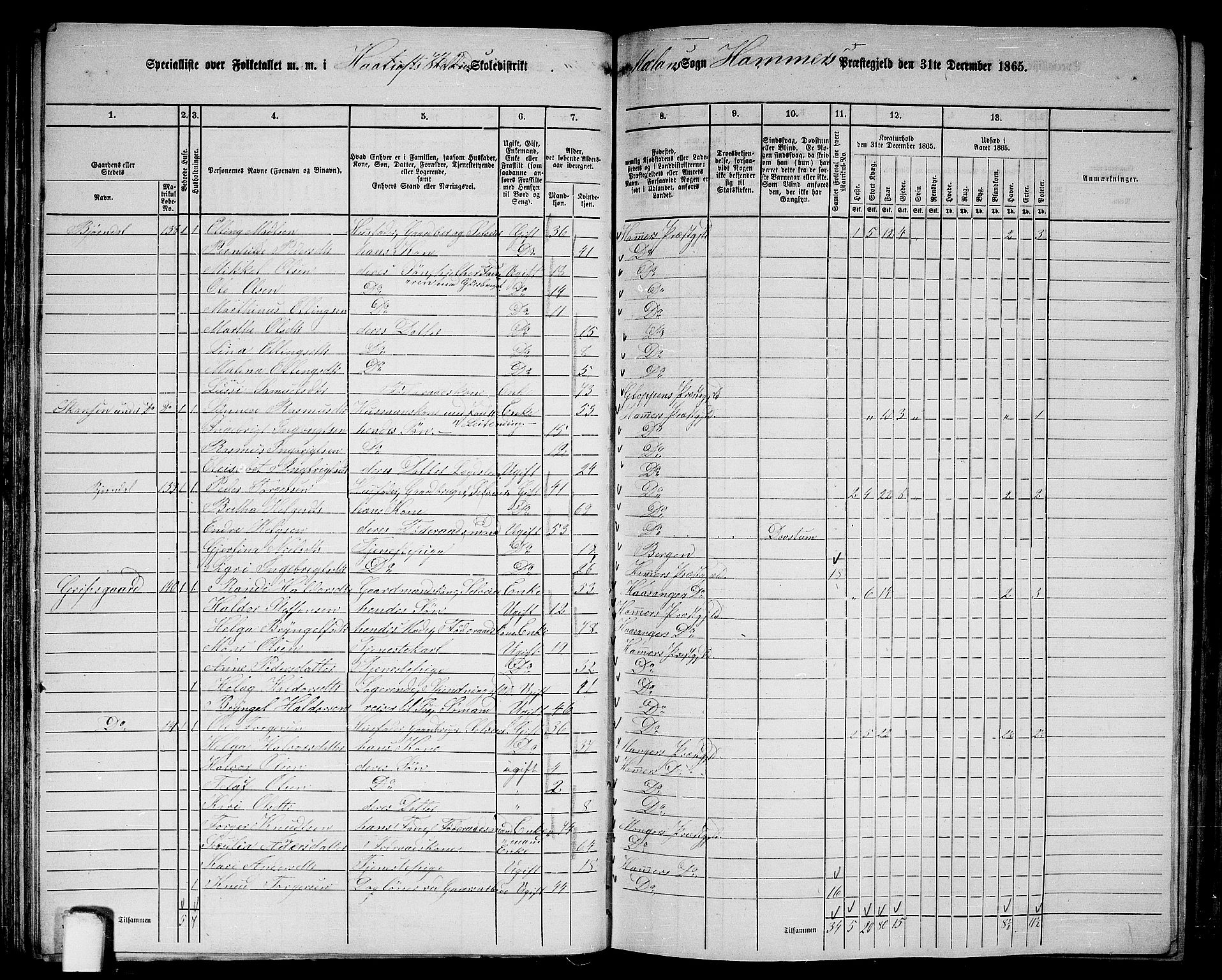 RA, 1865 census for Hamre, 1865, p. 65