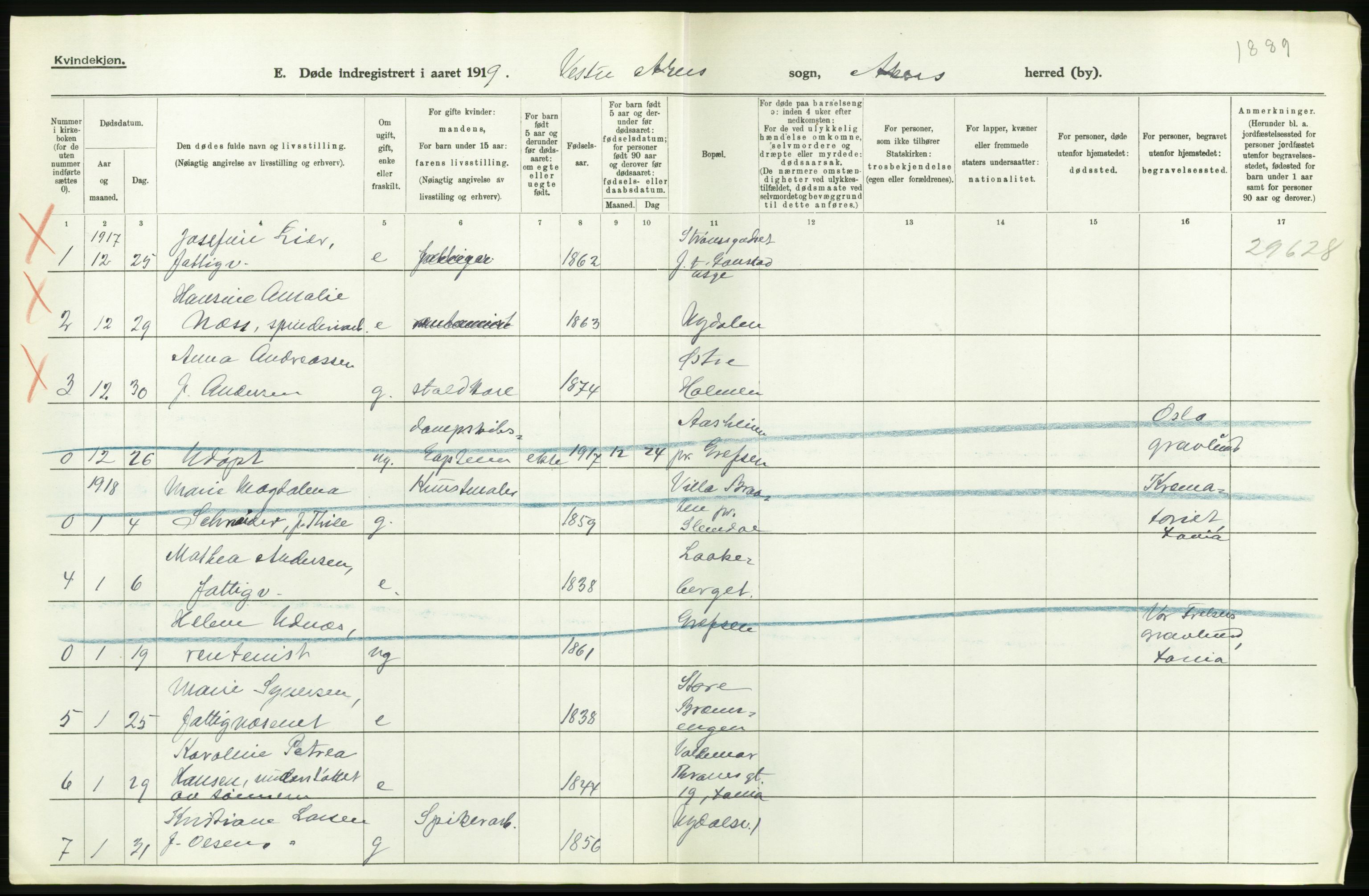 Statistisk sentralbyrå, Sosiodemografiske emner, Befolkning, AV/RA-S-2228/D/Df/Dfb/Dfbh/L0006: Akershus fylke: Døde. Bygder og byer., 1918, p. 462