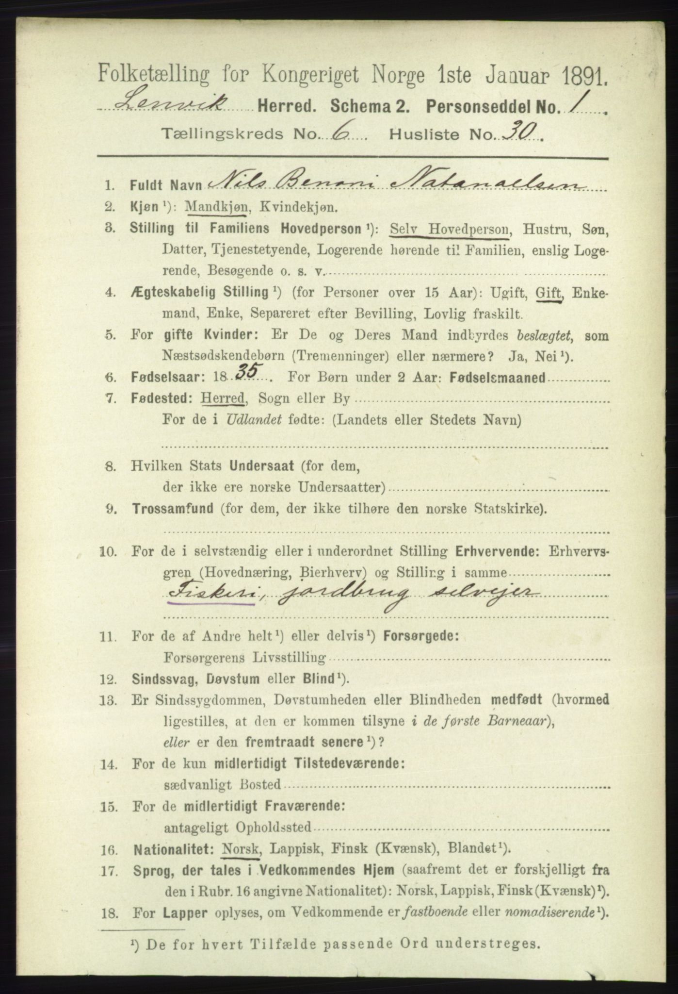 RA, 1891 census for 1931 Lenvik, 1891, p. 3411