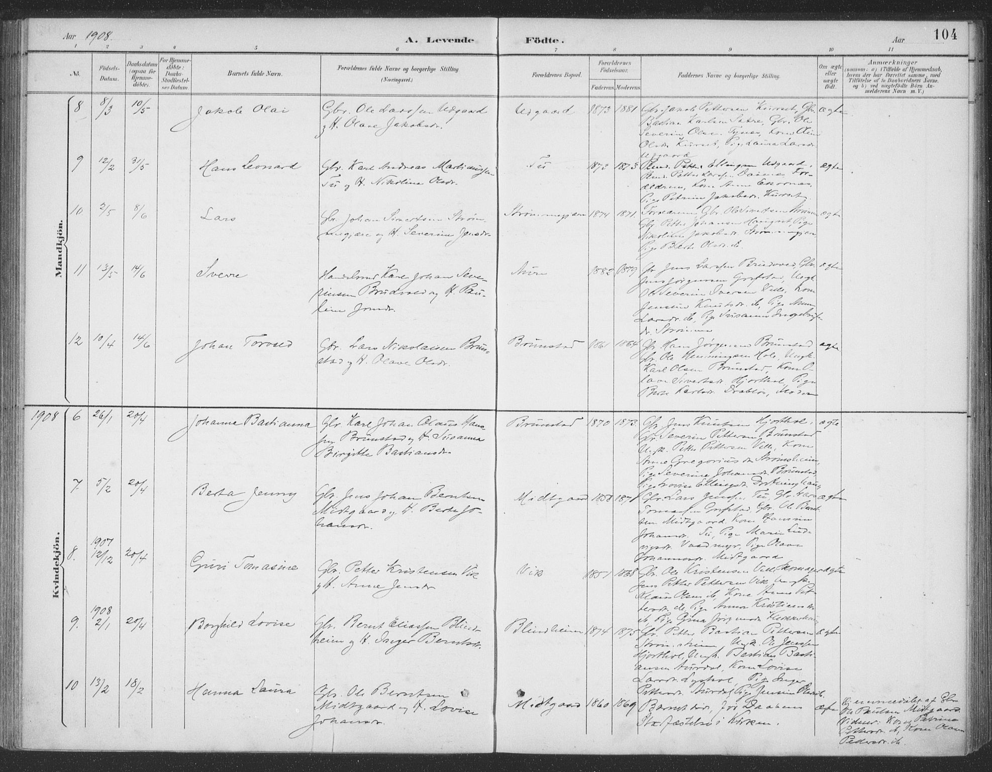 Ministerialprotokoller, klokkerbøker og fødselsregistre - Møre og Romsdal, AV/SAT-A-1454/523/L0335: Parish register (official) no. 523A02, 1891-1911, p. 104