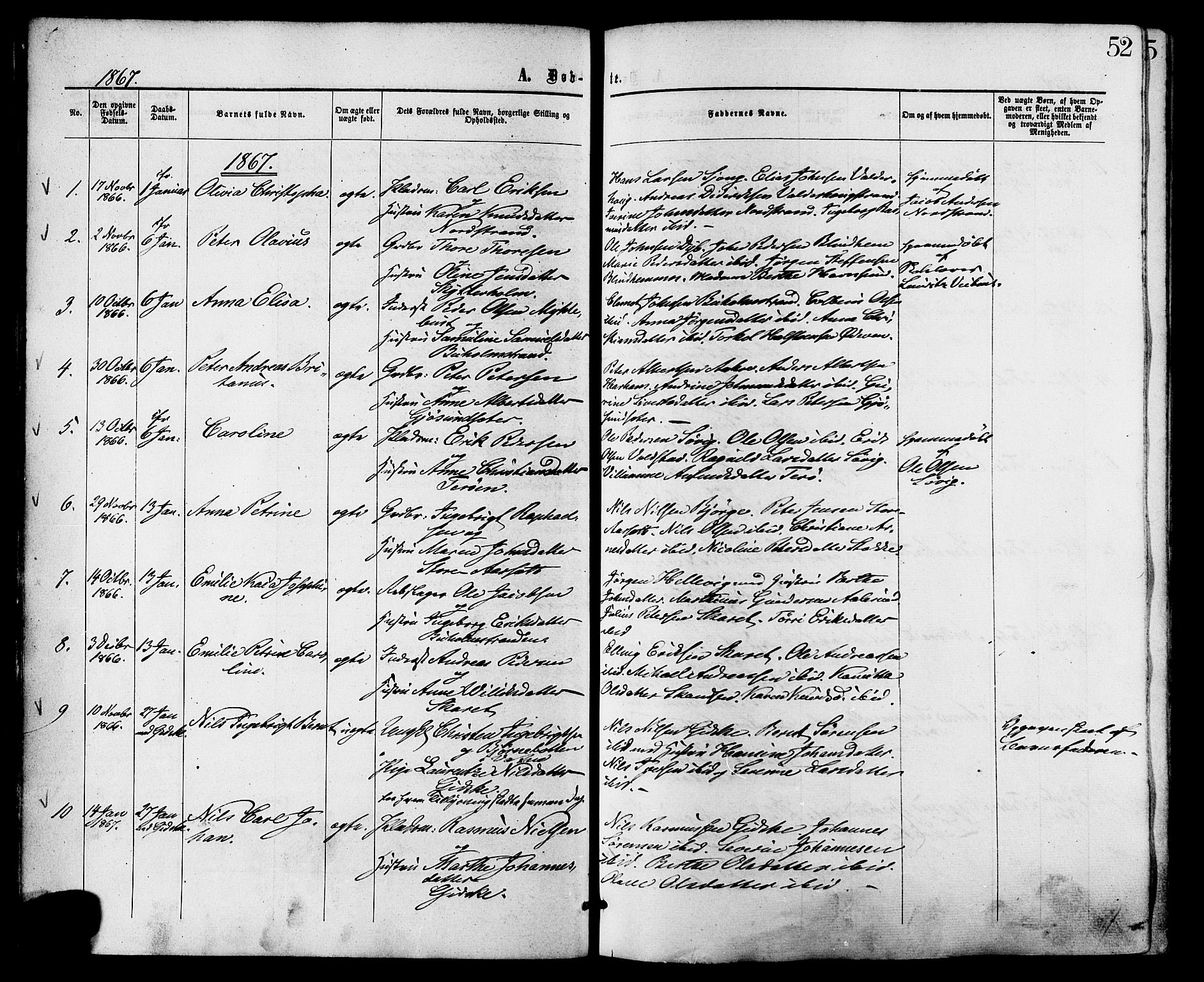 Ministerialprotokoller, klokkerbøker og fødselsregistre - Møre og Romsdal, AV/SAT-A-1454/528/L0399: Parish register (official) no. 528A10, 1864-1879, p. 52