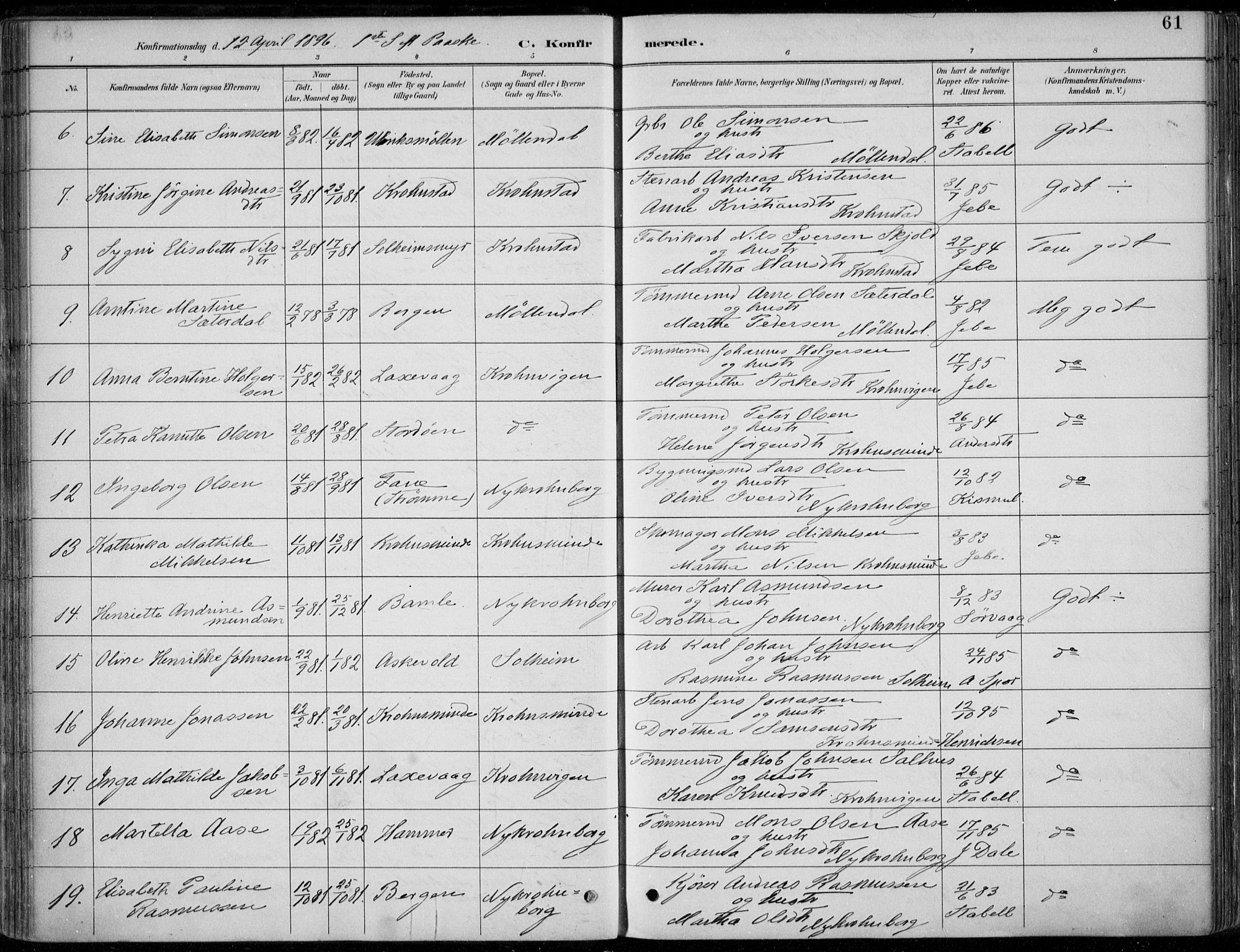 Årstad Sokneprestembete, AV/SAB-A-79301/H/Haa/L0006: Parish register (official) no. B 1, 1886-1901, p. 61