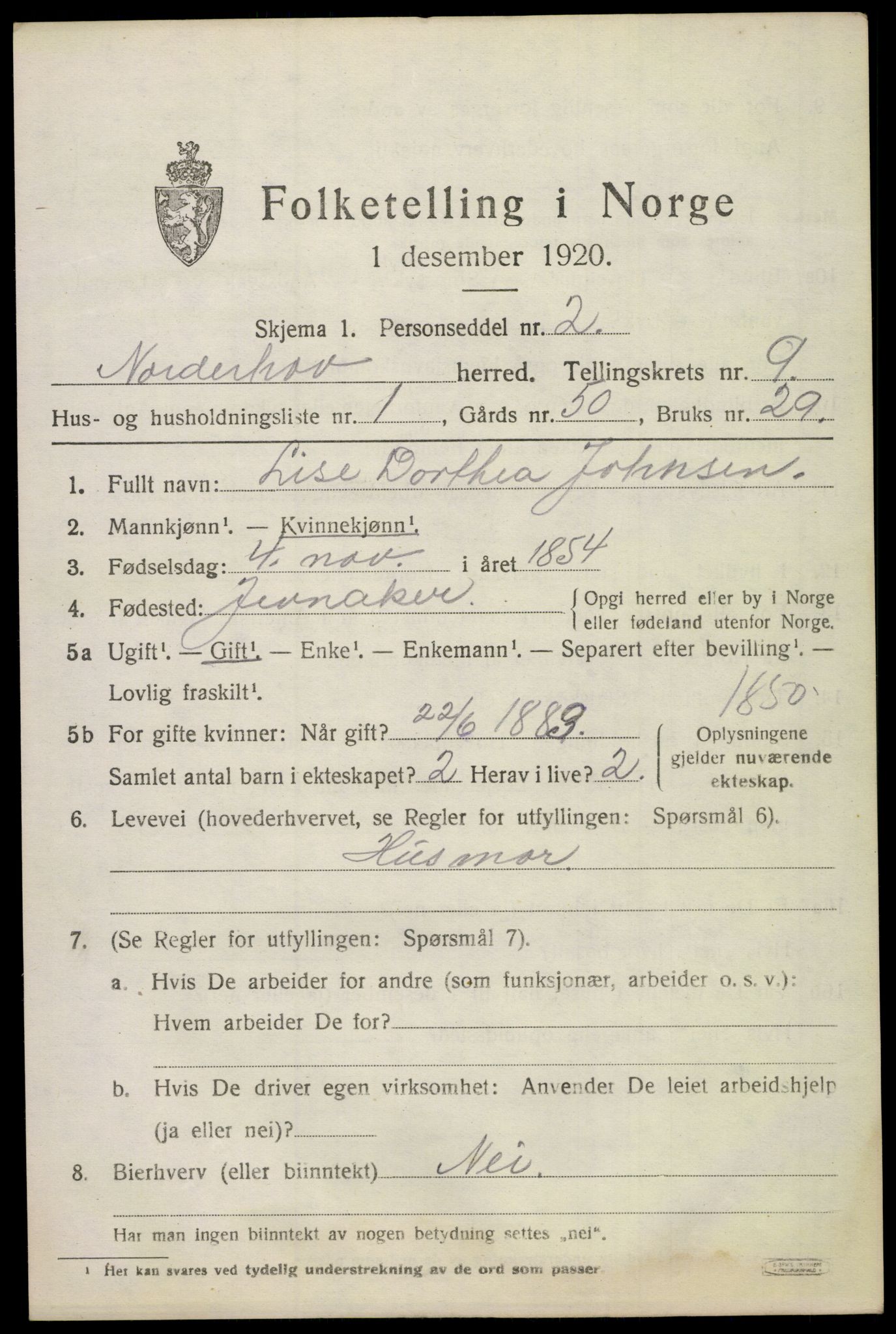 SAKO, 1920 census for Norderhov, 1920, p. 10689