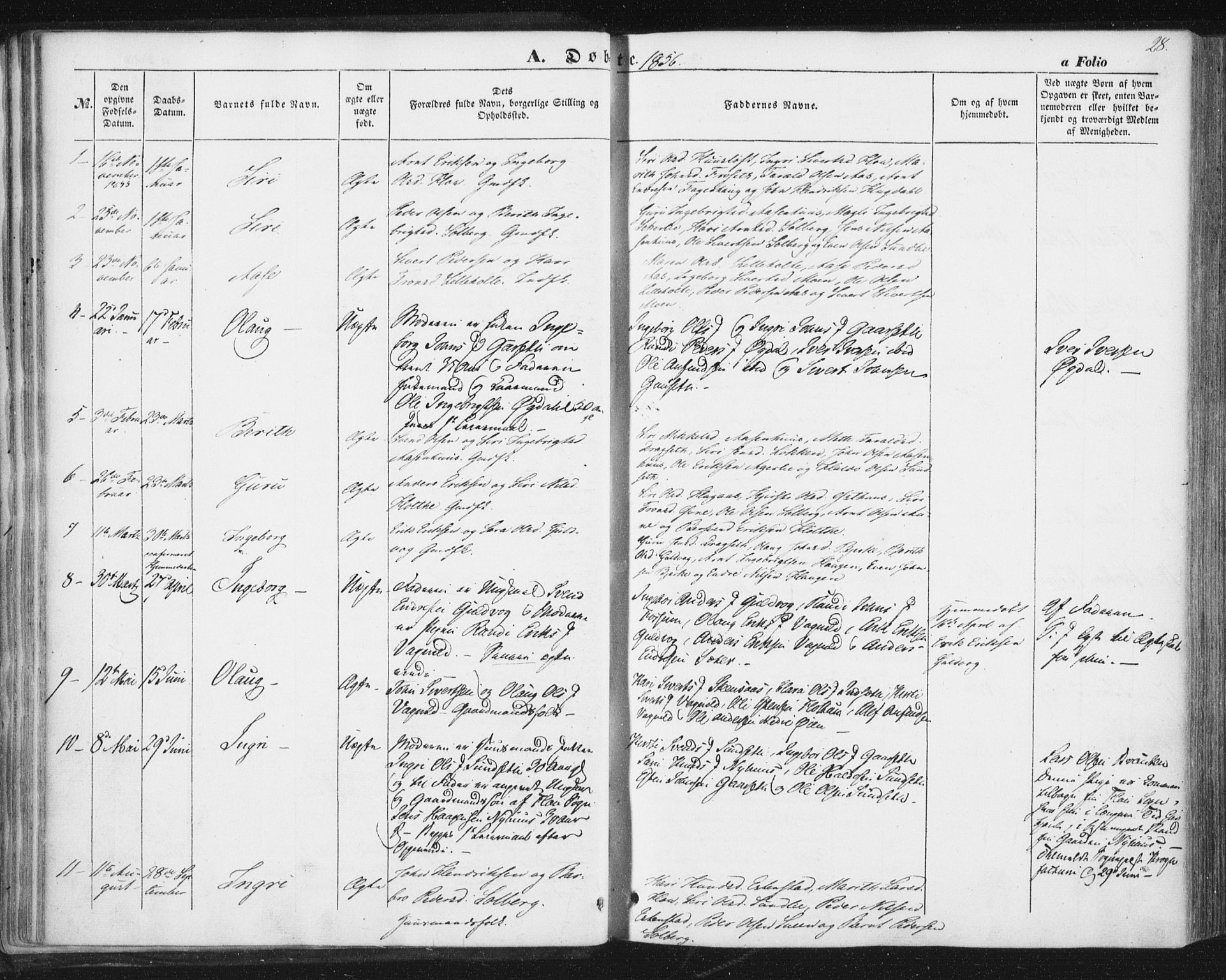 Ministerialprotokoller, klokkerbøker og fødselsregistre - Sør-Trøndelag, SAT/A-1456/689/L1038: Parish register (official) no. 689A03, 1848-1872, p. 28