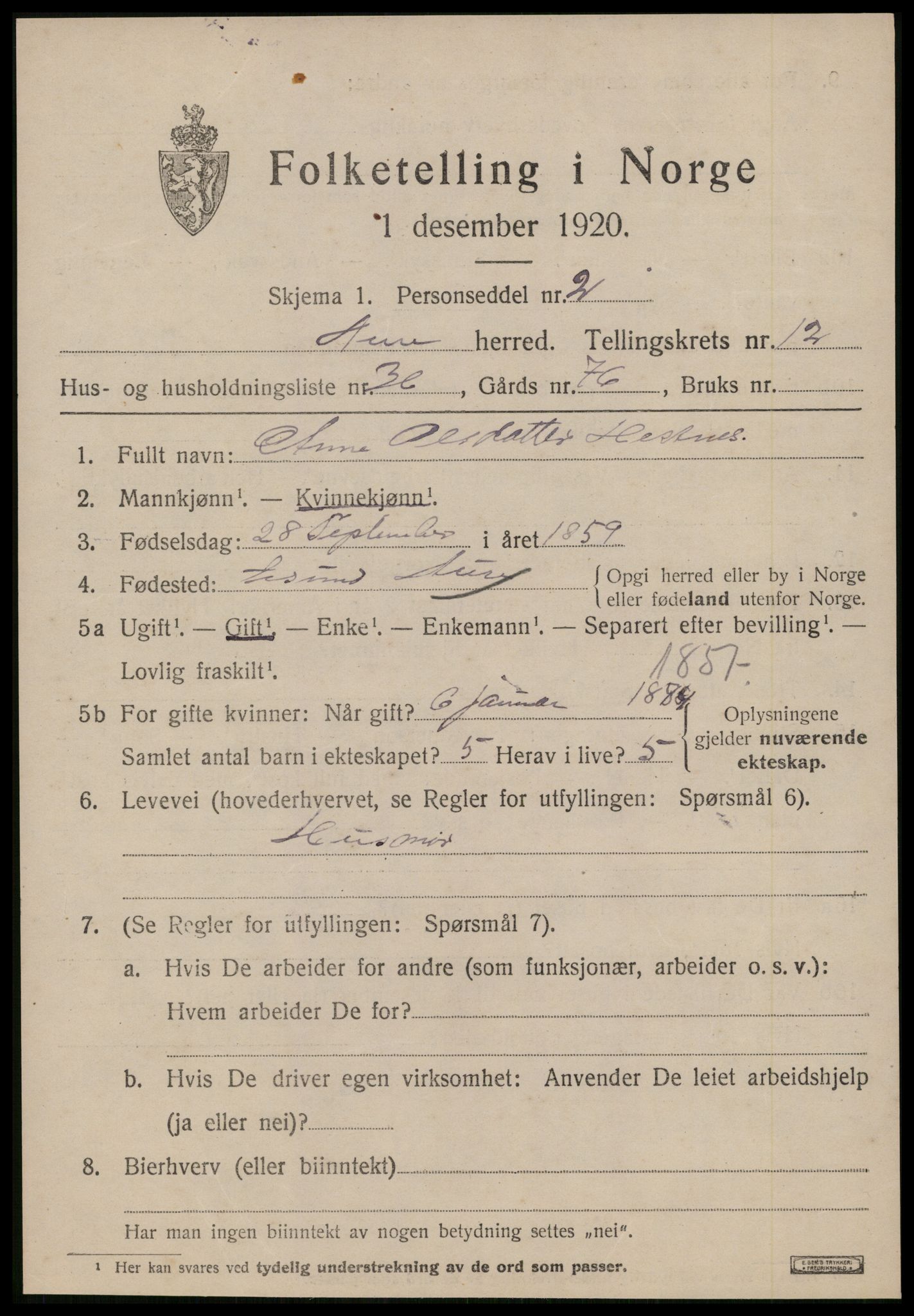 SAT, 1920 census for Aure, 1920, p. 4930