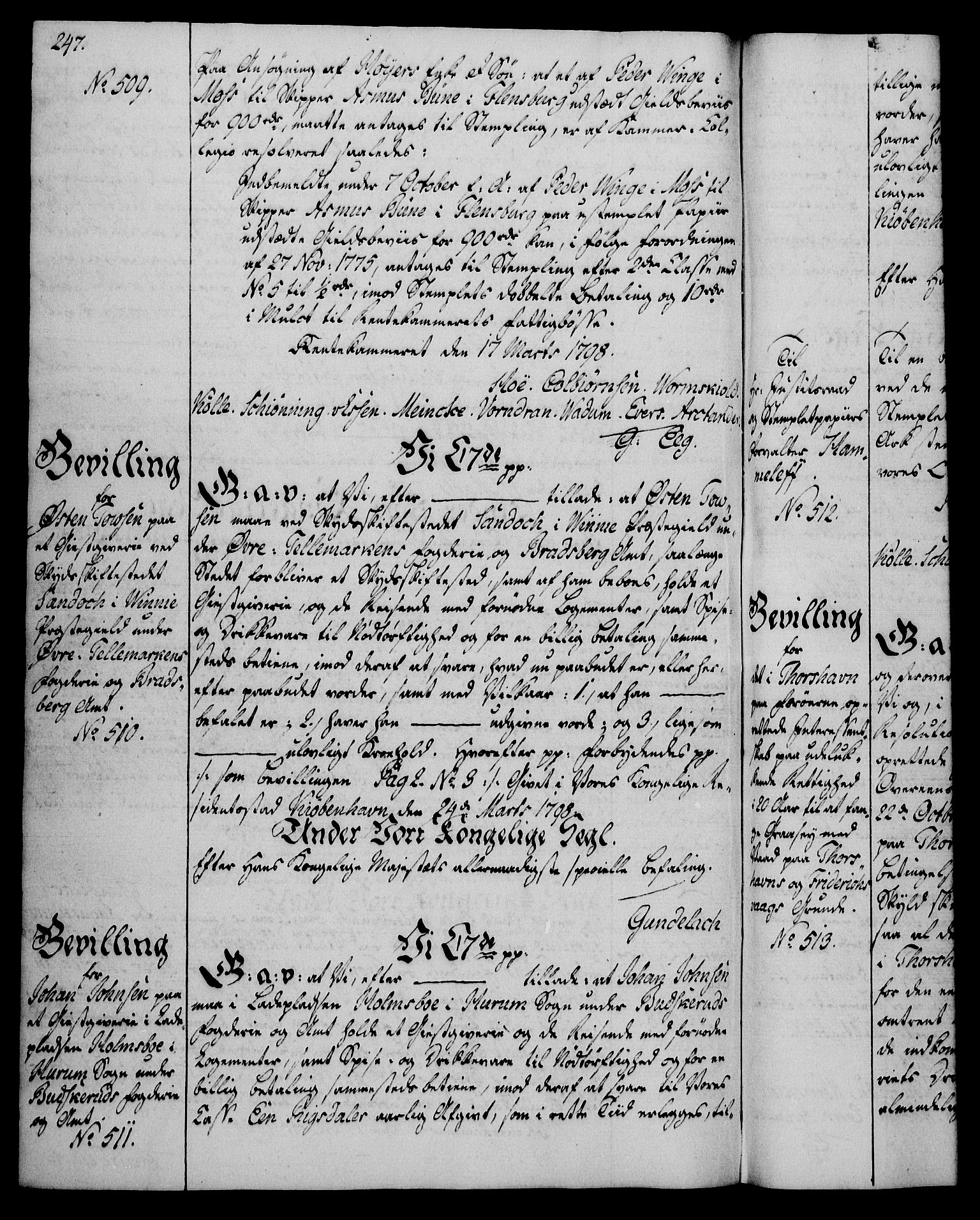 Rentekammeret, Kammerkanselliet, AV/RA-EA-3111/G/Gg/Gga/L0016: Norsk ekspedisjonsprotokoll med register (merket RK 53.16), 1794-1800, p. 247