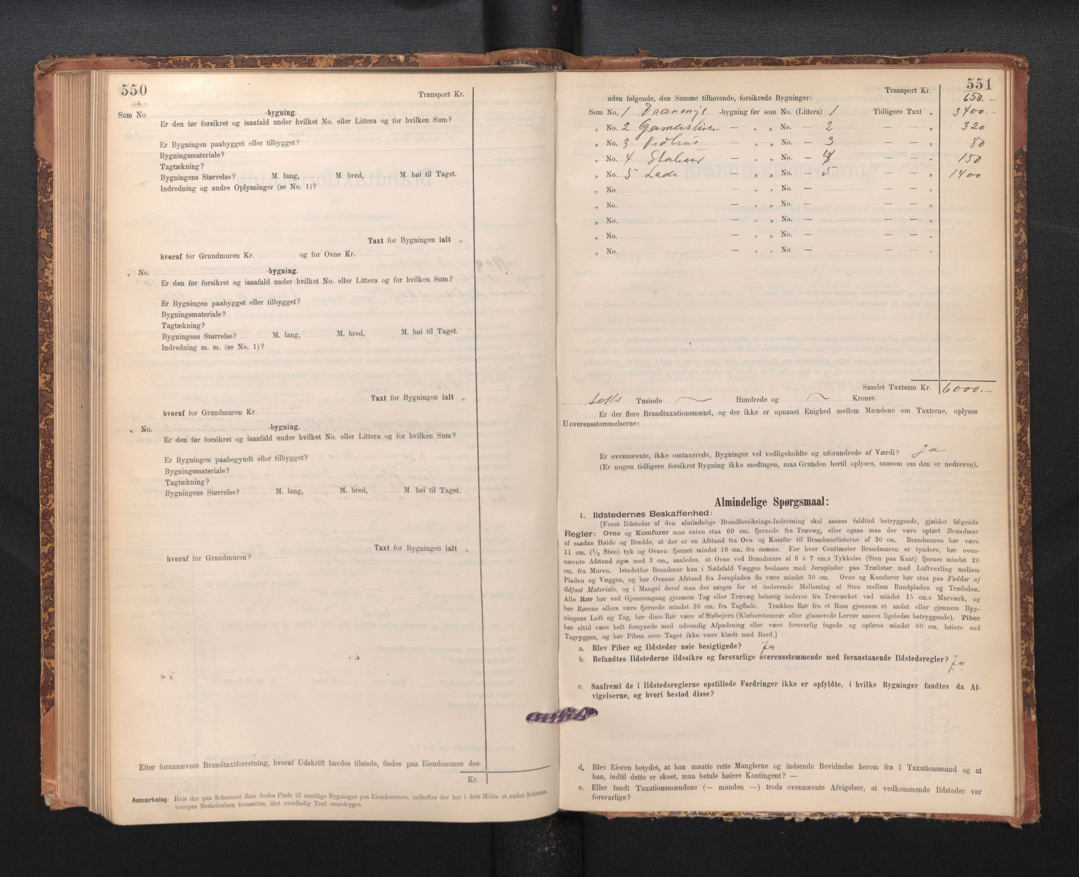 Lensmannen i Kvam, SAB/A-33201/0012/L0005: Branntakstprotokoll, skjematakst, 1894-1913, p. 550-551
