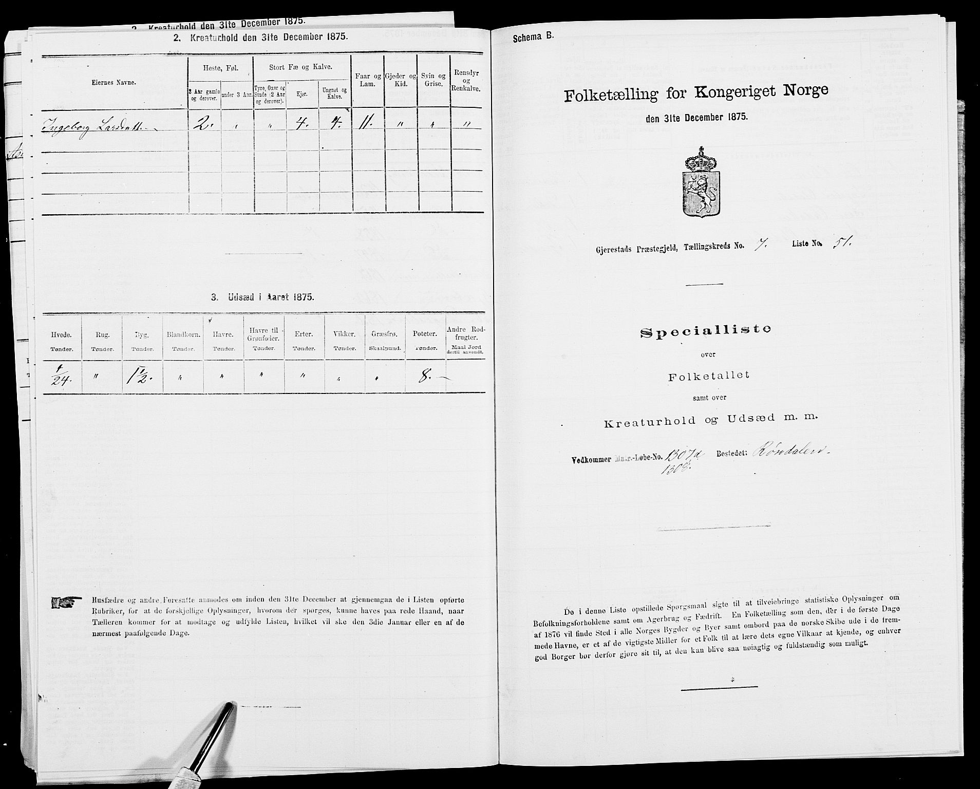 SAK, 1875 census for 0911P Gjerstad, 1875, p. 809