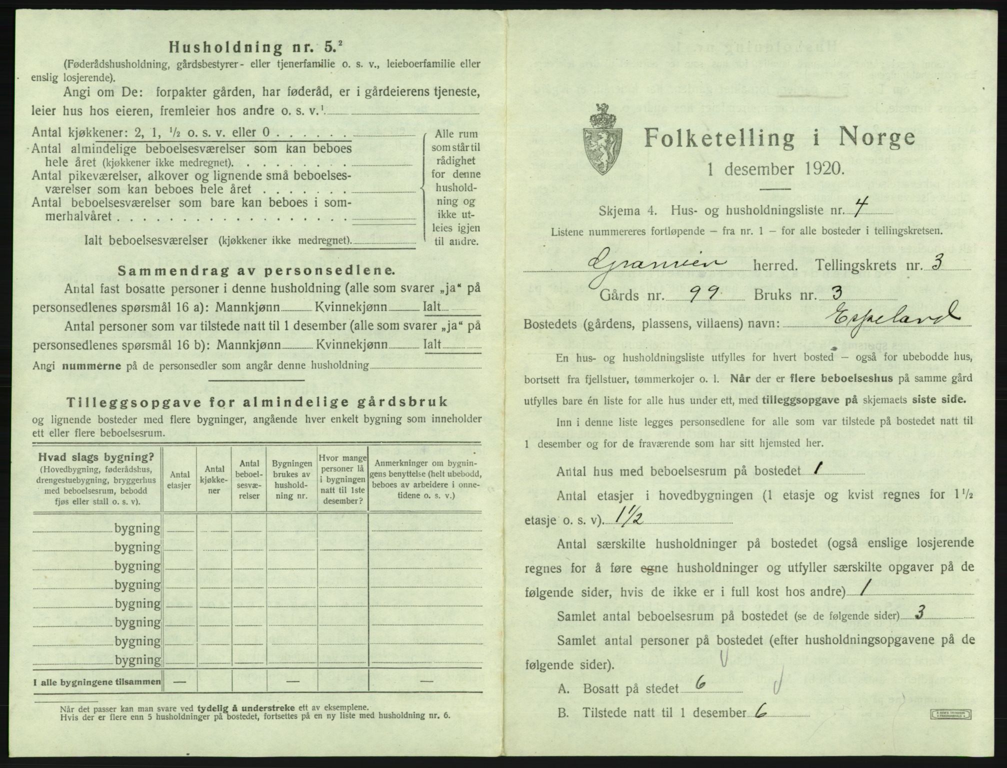 SAB, 1920 census for Granvin, 1920, p. 166