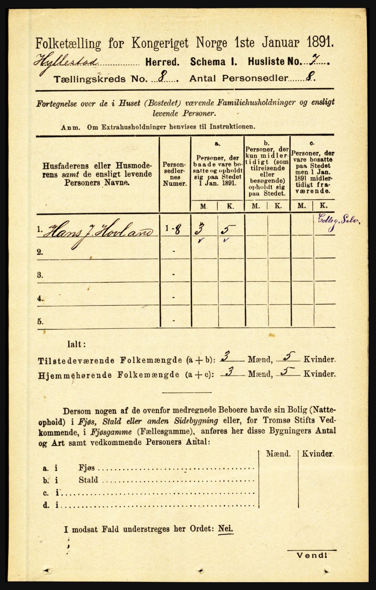 RA, 1891 census for 1413 Hyllestad, 1891, p. 1286