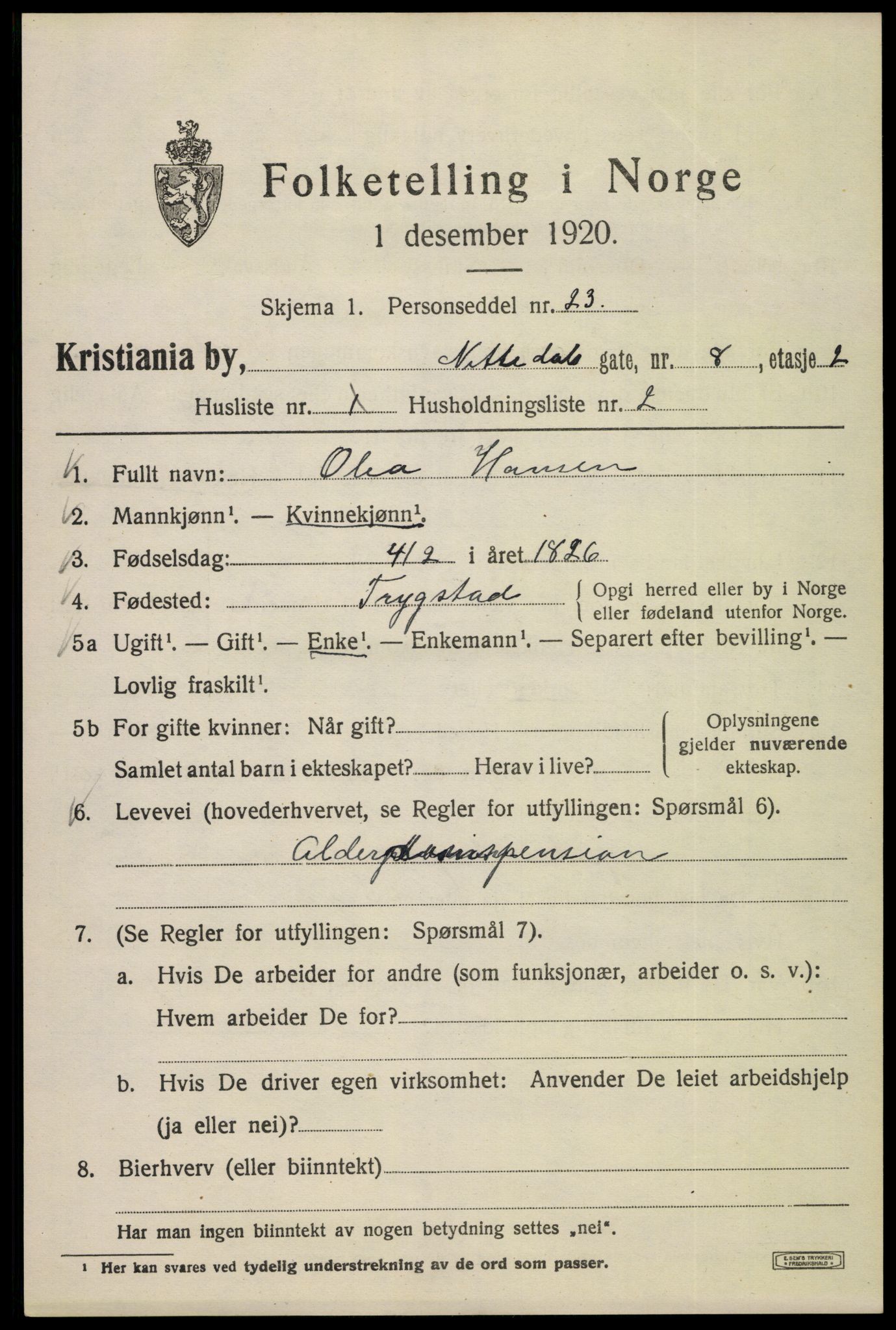 SAO, 1920 census for Kristiania, 1920, p. 417615