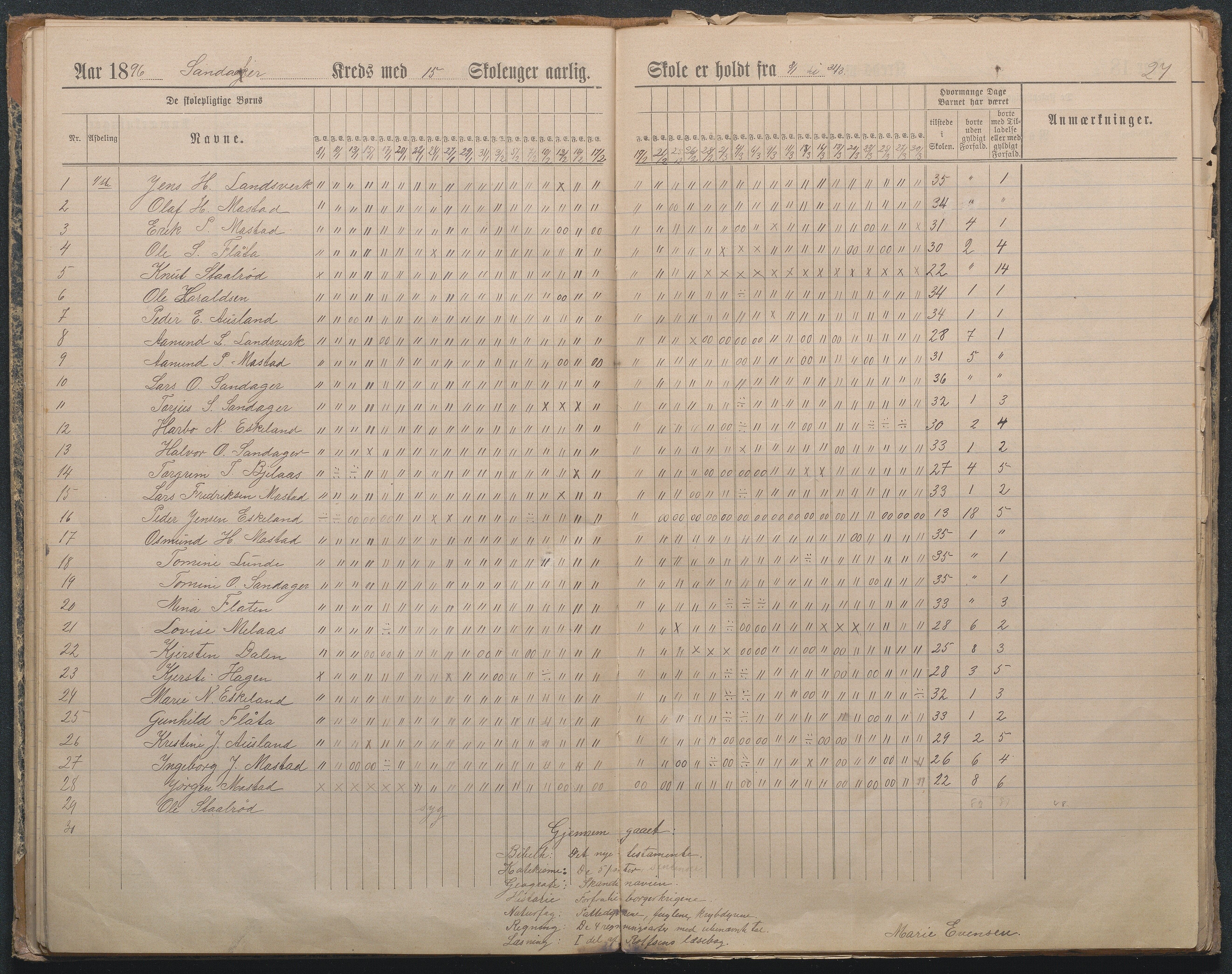 Gjerstad Kommune, Sandåker Skole, AAKS/KA0911-550d/F01/L0003: Dagbok Sandåker-Gjerstad-Gryting småskole, 1891-1903, p. 29