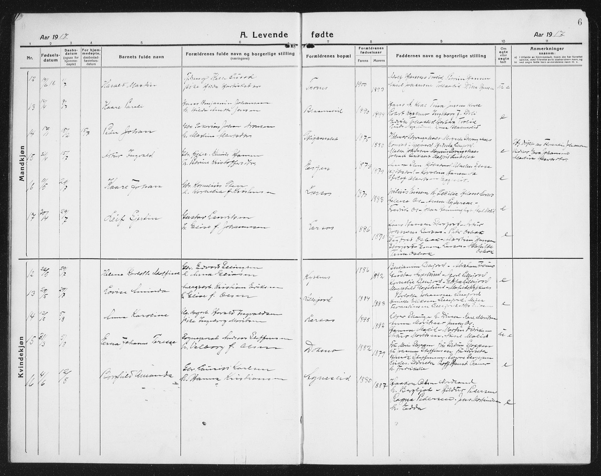 Ministerialprotokoller, klokkerbøker og fødselsregistre - Nordland, SAT/A-1459/846/L0656: Parish register (copy) no. 846C06, 1917-1936, p. 6