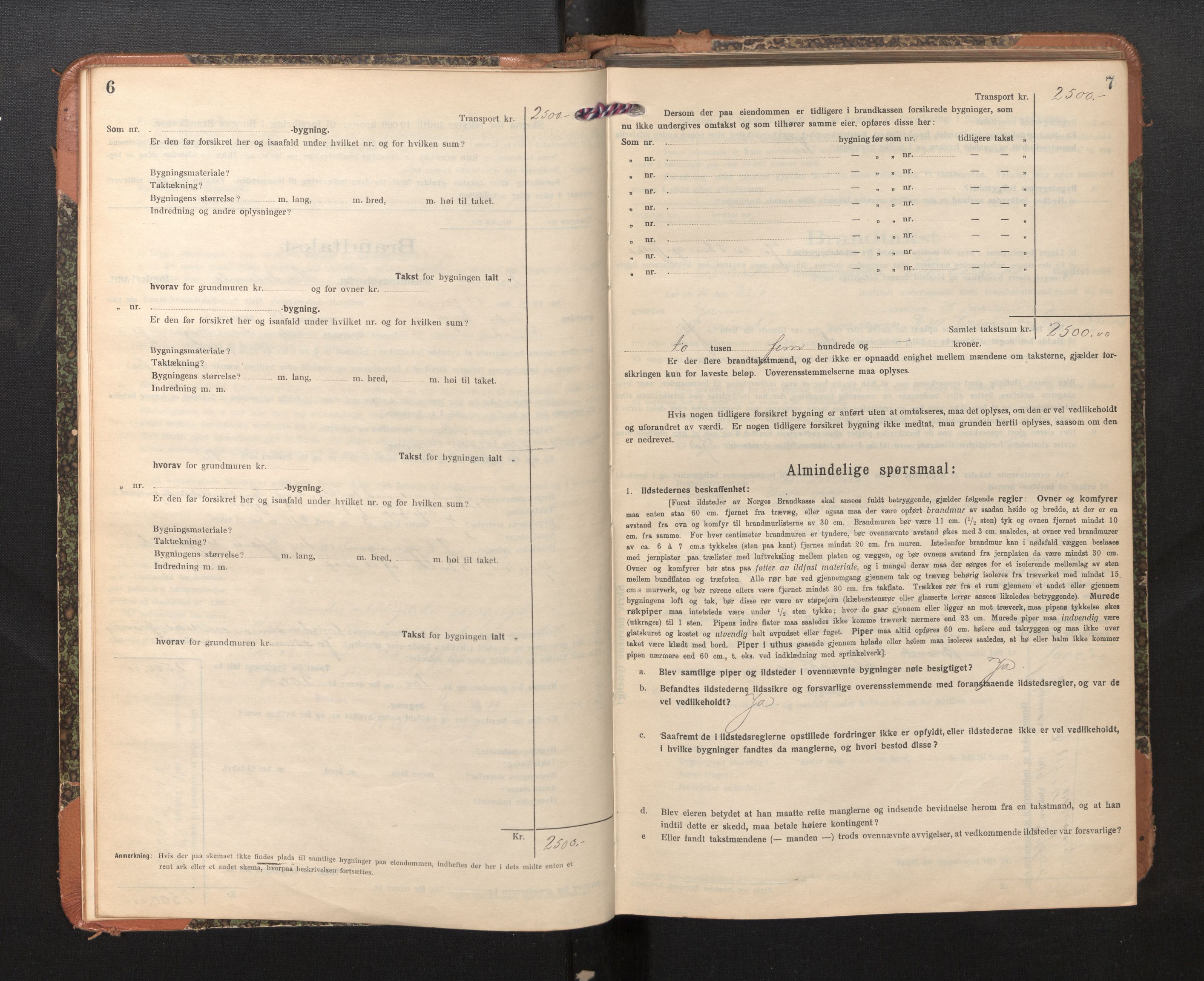Lensmannen i Bruvik, AV/SAB-A-31301/0012/L0009: Branntakstprotokoll, skjematakst, 1918-1925, p. 6-7