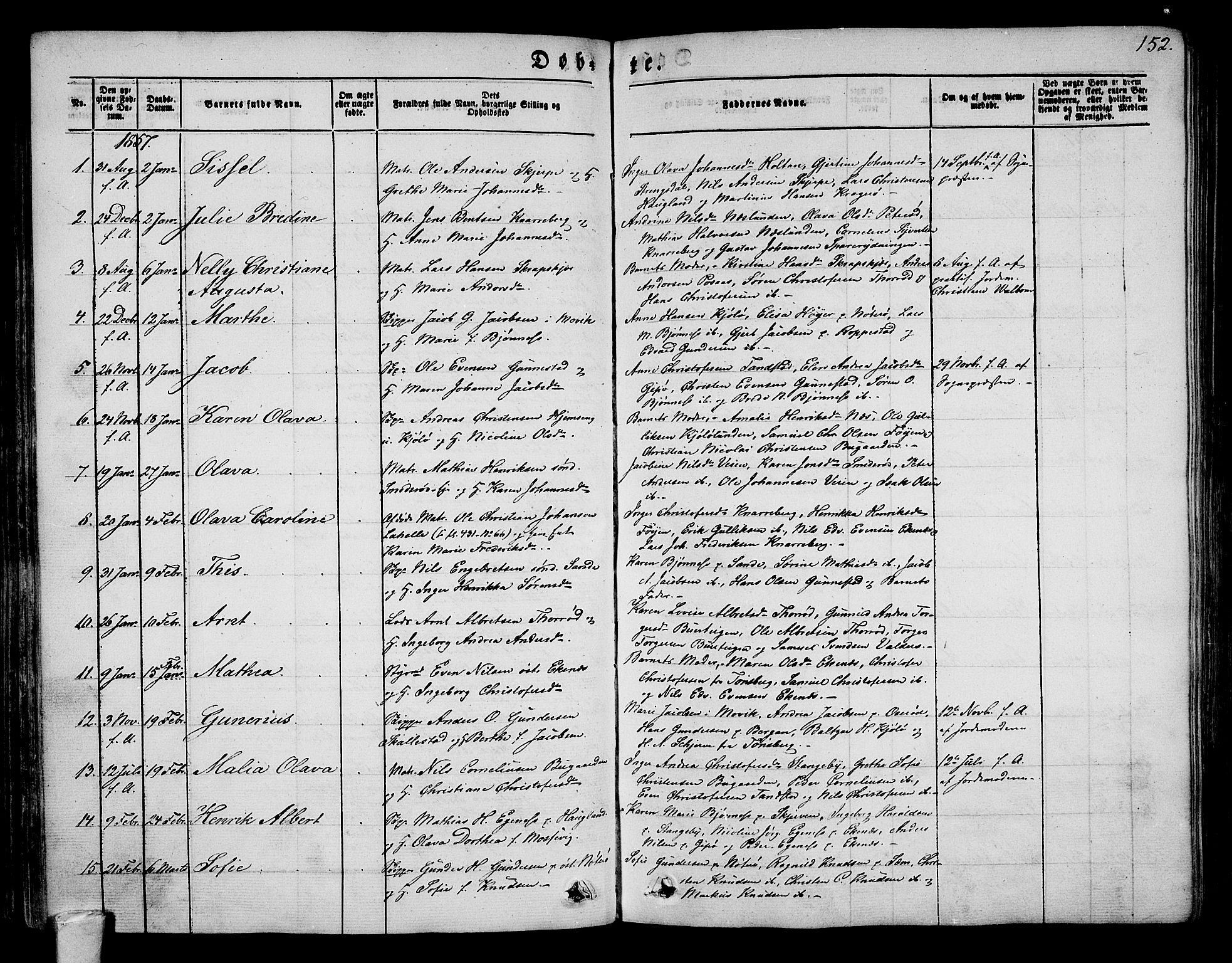 Nøtterøy kirkebøker, AV/SAKO-A-354/G/Ga/L0001: Parish register (copy) no. I 1, 1844-1859, p. 152