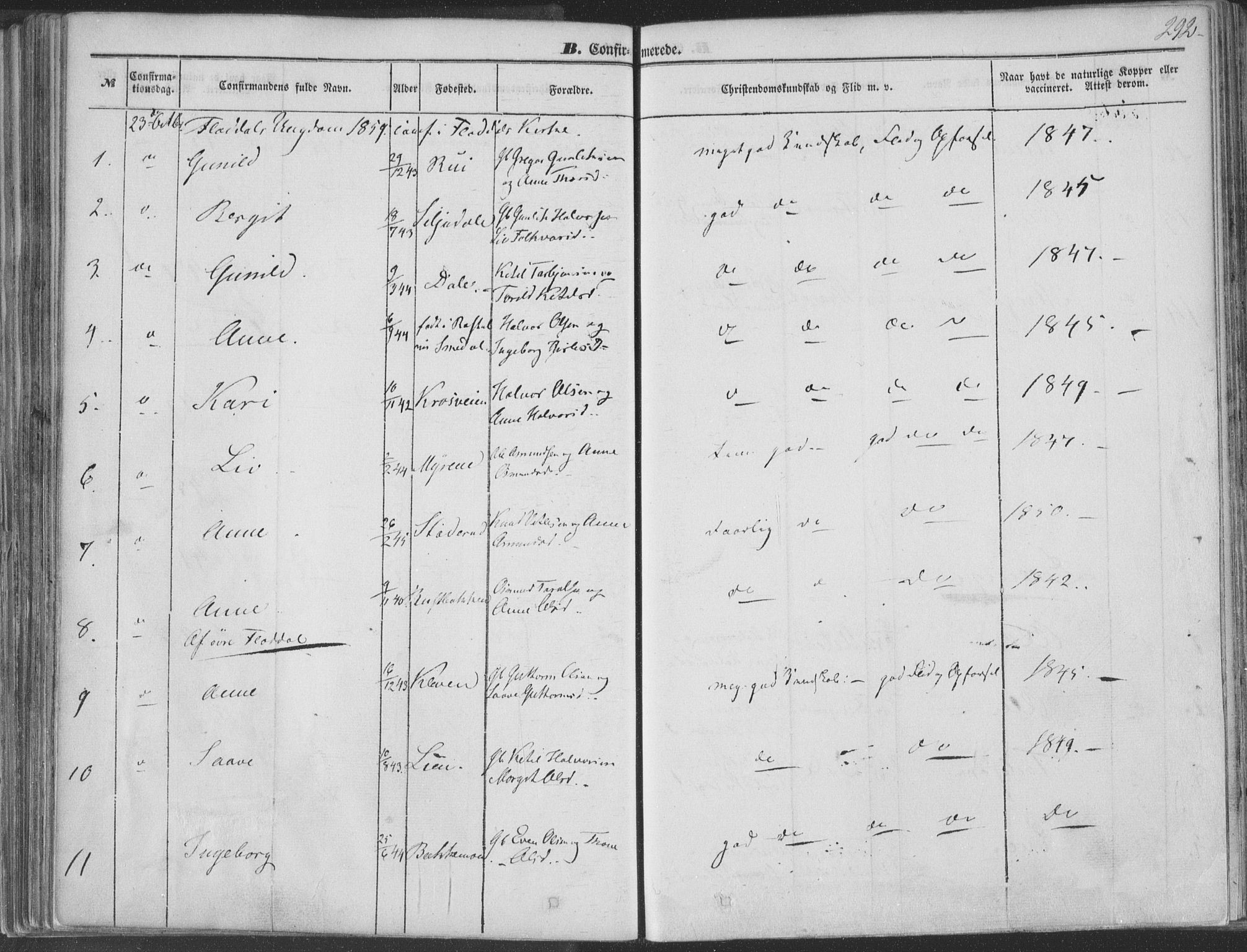 Seljord kirkebøker, AV/SAKO-A-20/F/Fa/L012b: Parish register (official) no. I 12B, 1850-1865, p. 292