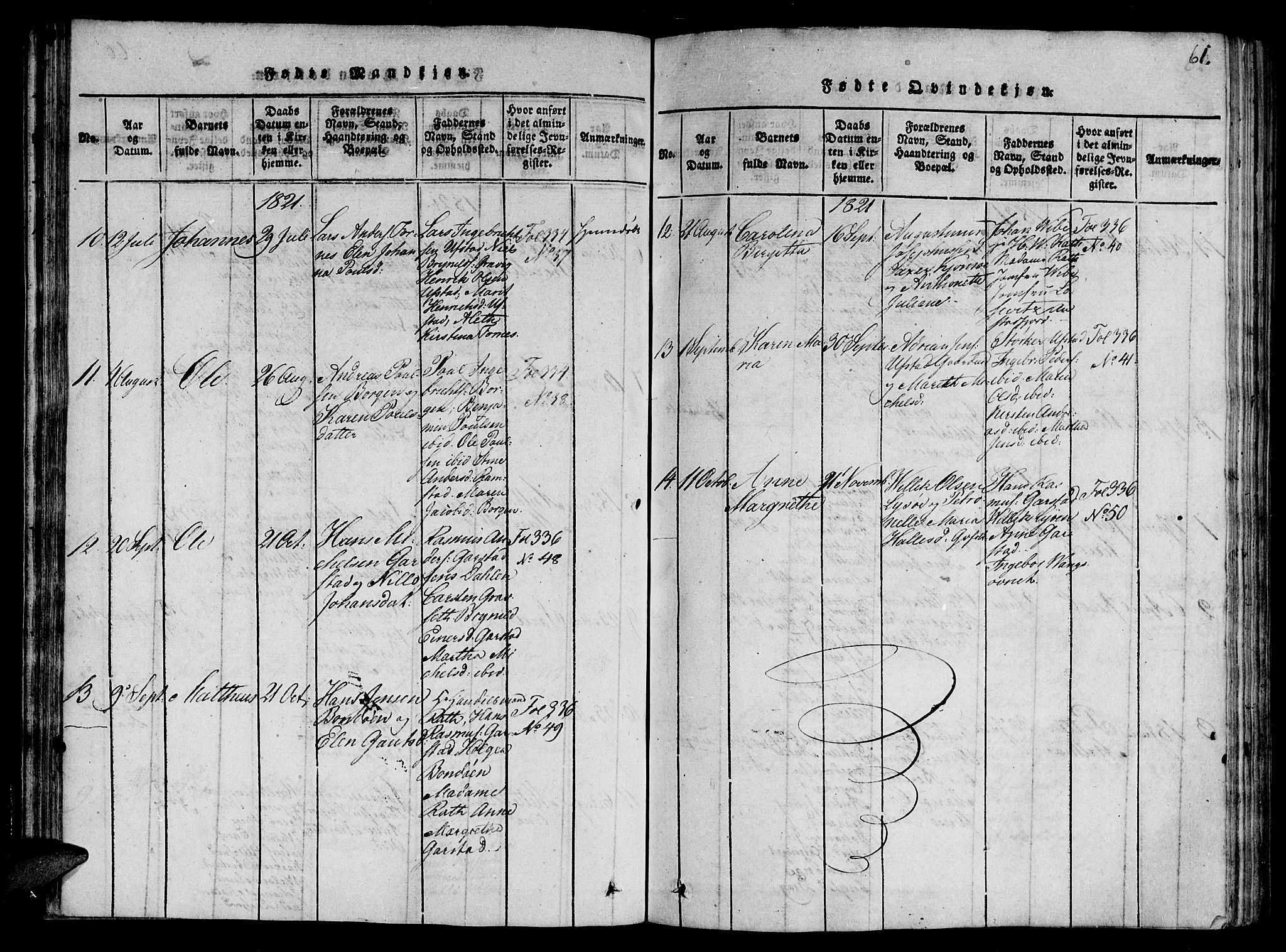 Ministerialprotokoller, klokkerbøker og fødselsregistre - Nord-Trøndelag, SAT/A-1458/784/L0667: Parish register (official) no. 784A03 /2, 1818-1829, p. 61