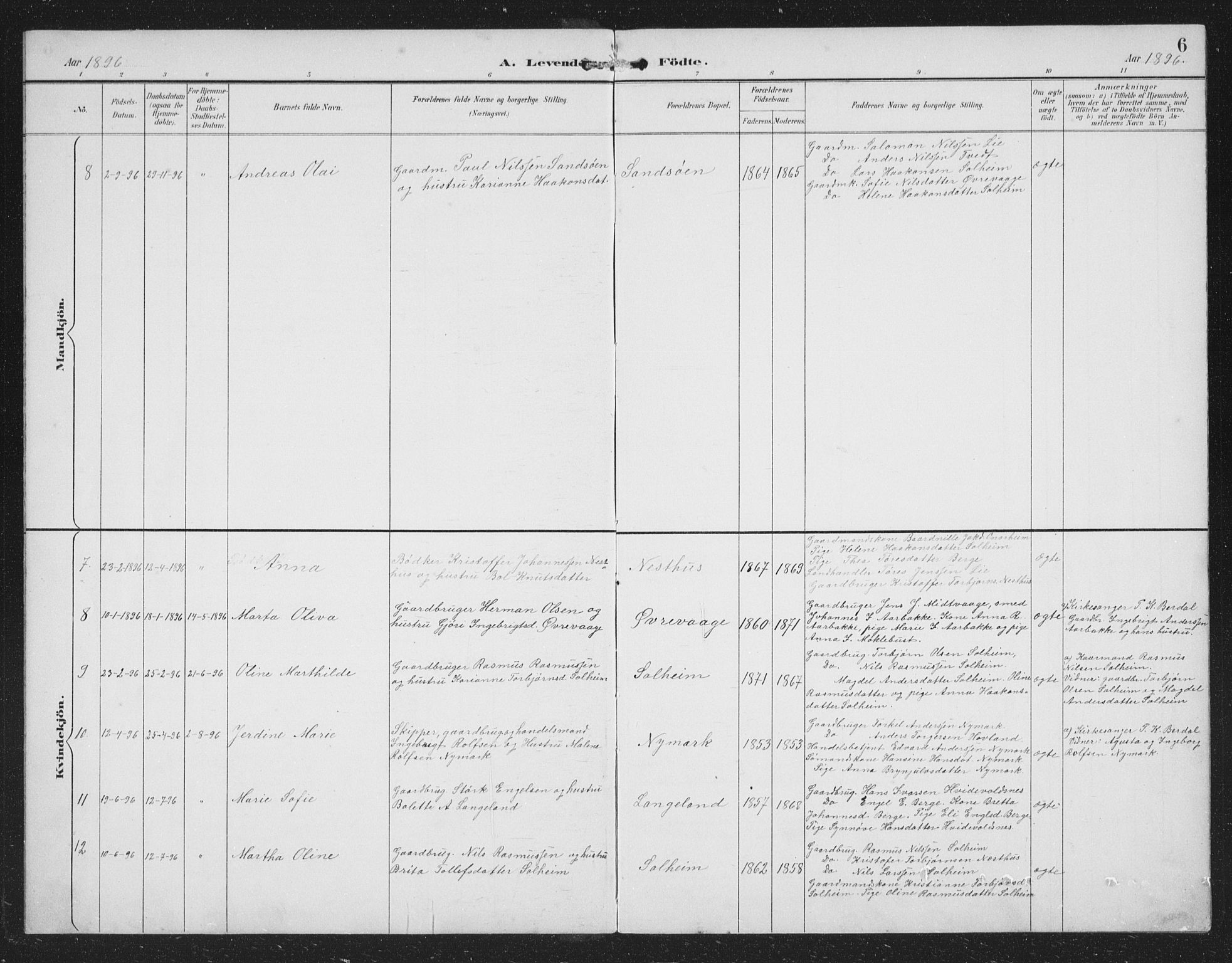 Tysnes sokneprestembete, SAB/A-78601/H/Hab: Parish register (copy) no. C 2, 1896-1907, p. 6