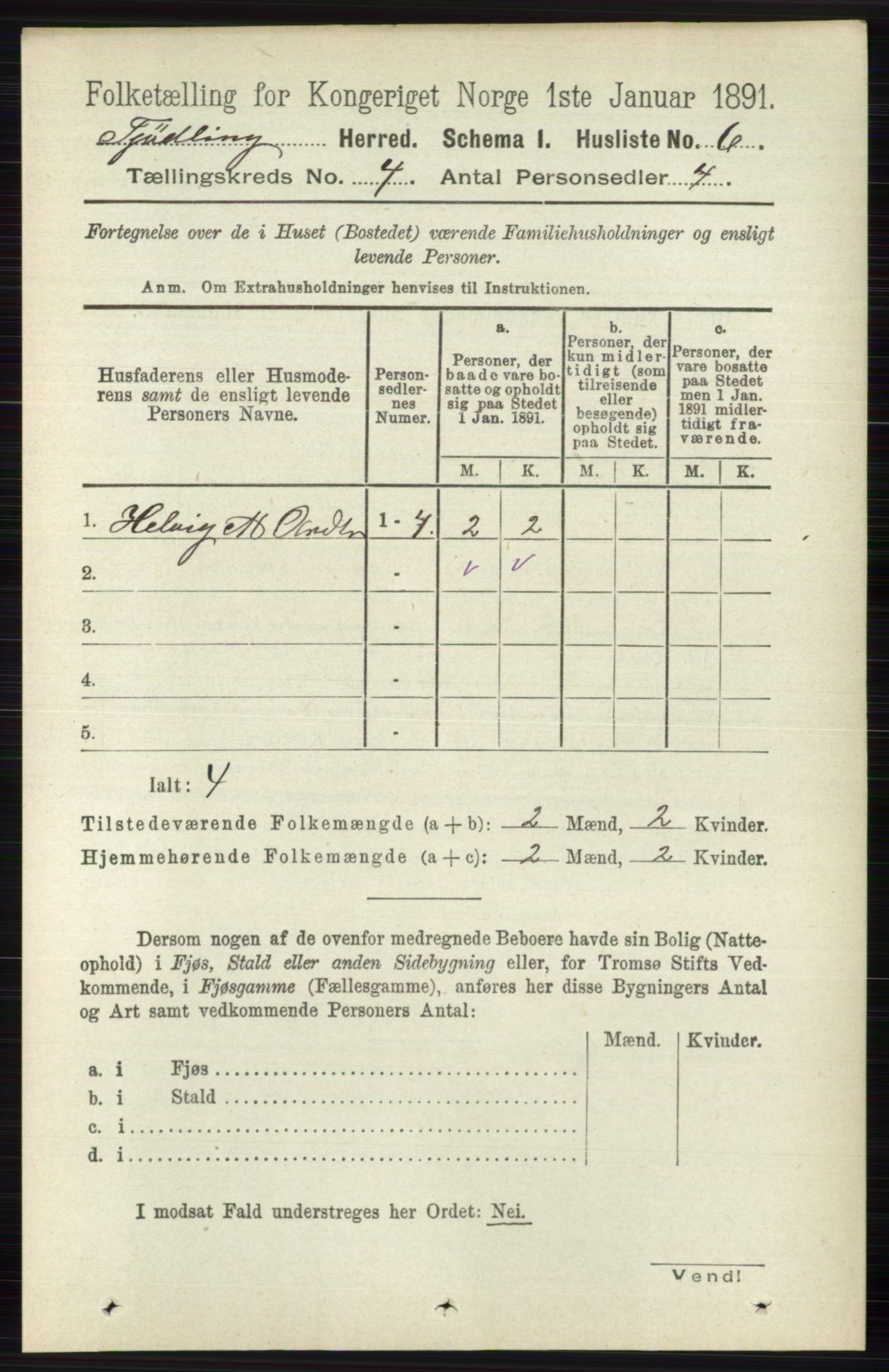 RA, 1891 census for 0725 Tjølling, 1891, p. 1375