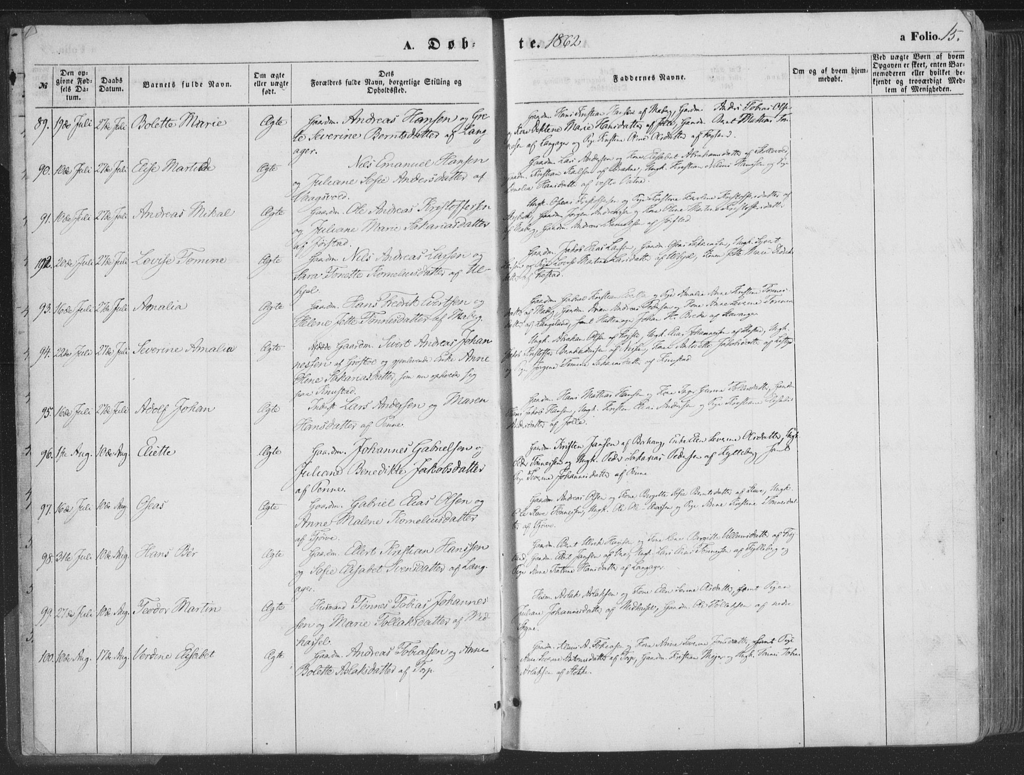 Lista sokneprestkontor, AV/SAK-1111-0027/F/Fa/L0011: Parish register (official) no. A 11, 1861-1878, p. 15