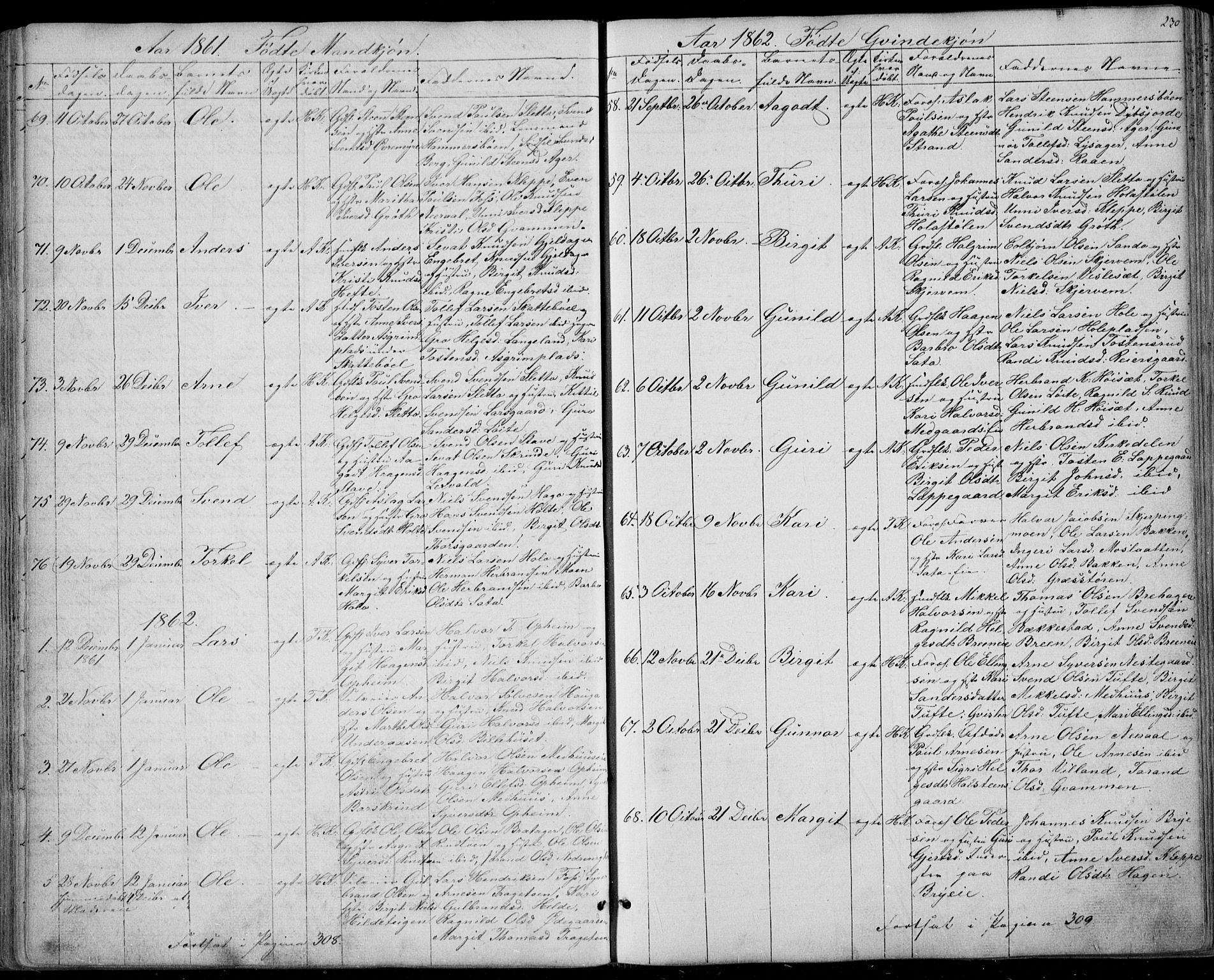 Ål kirkebøker, SAKO/A-249/F/Fa/L0006: Parish register (official) no. I 6, 1849-1864, p. 230