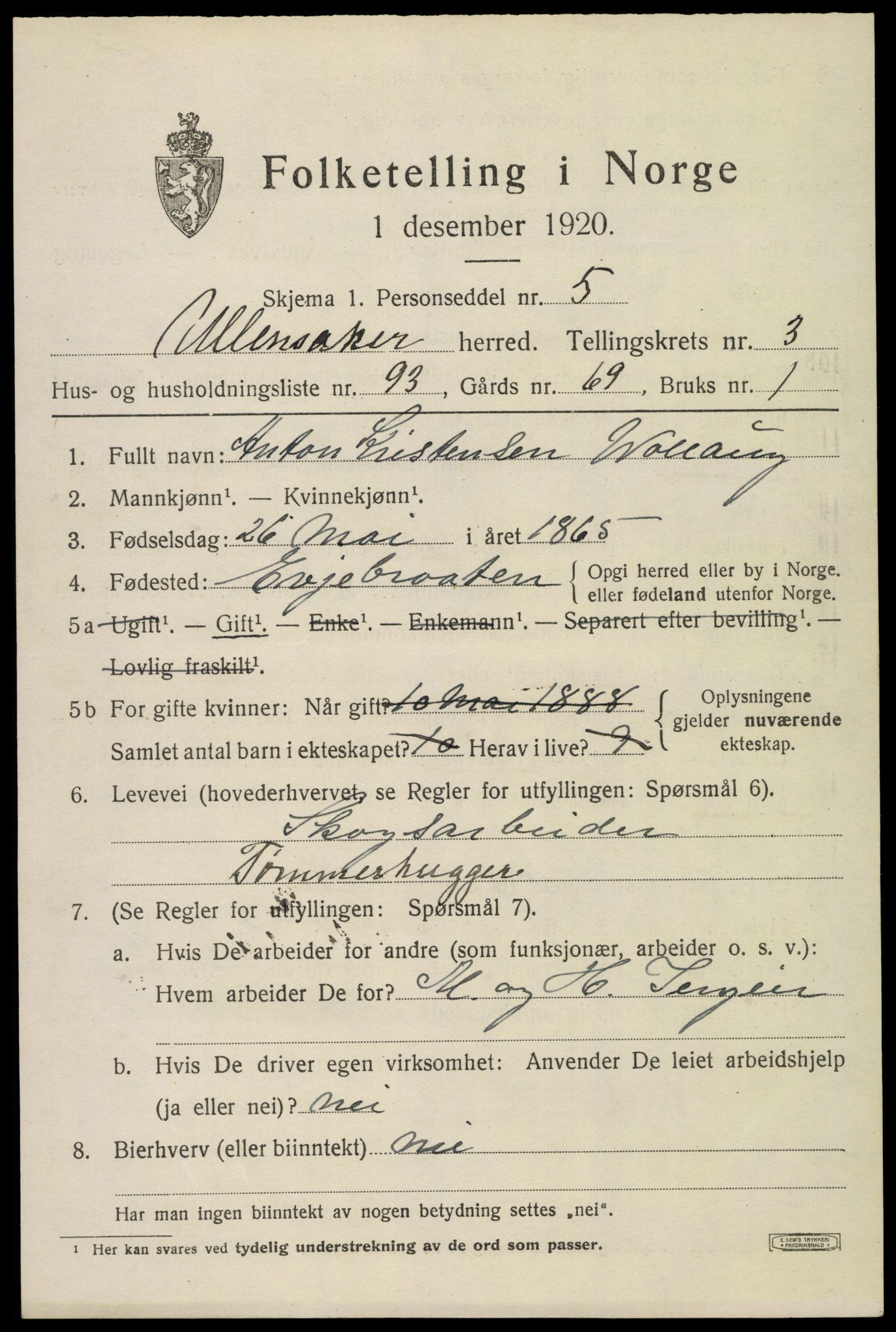 SAO, 1920 census for Ullensaker, 1920, p. 7229