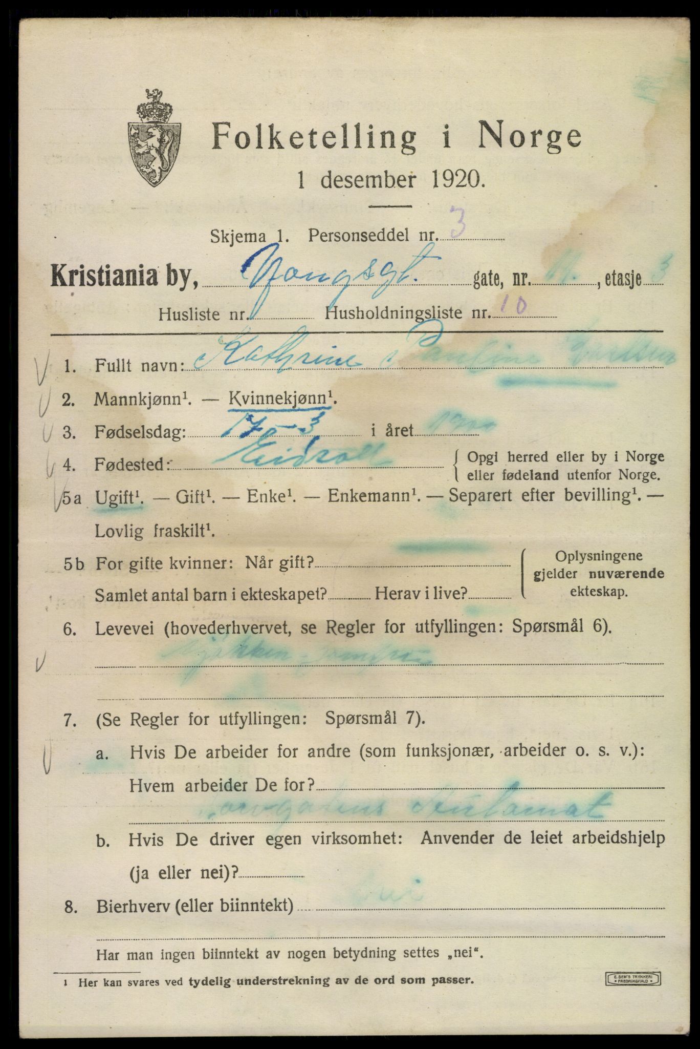 SAO, 1920 census for Kristiania, 1920, p. 654255