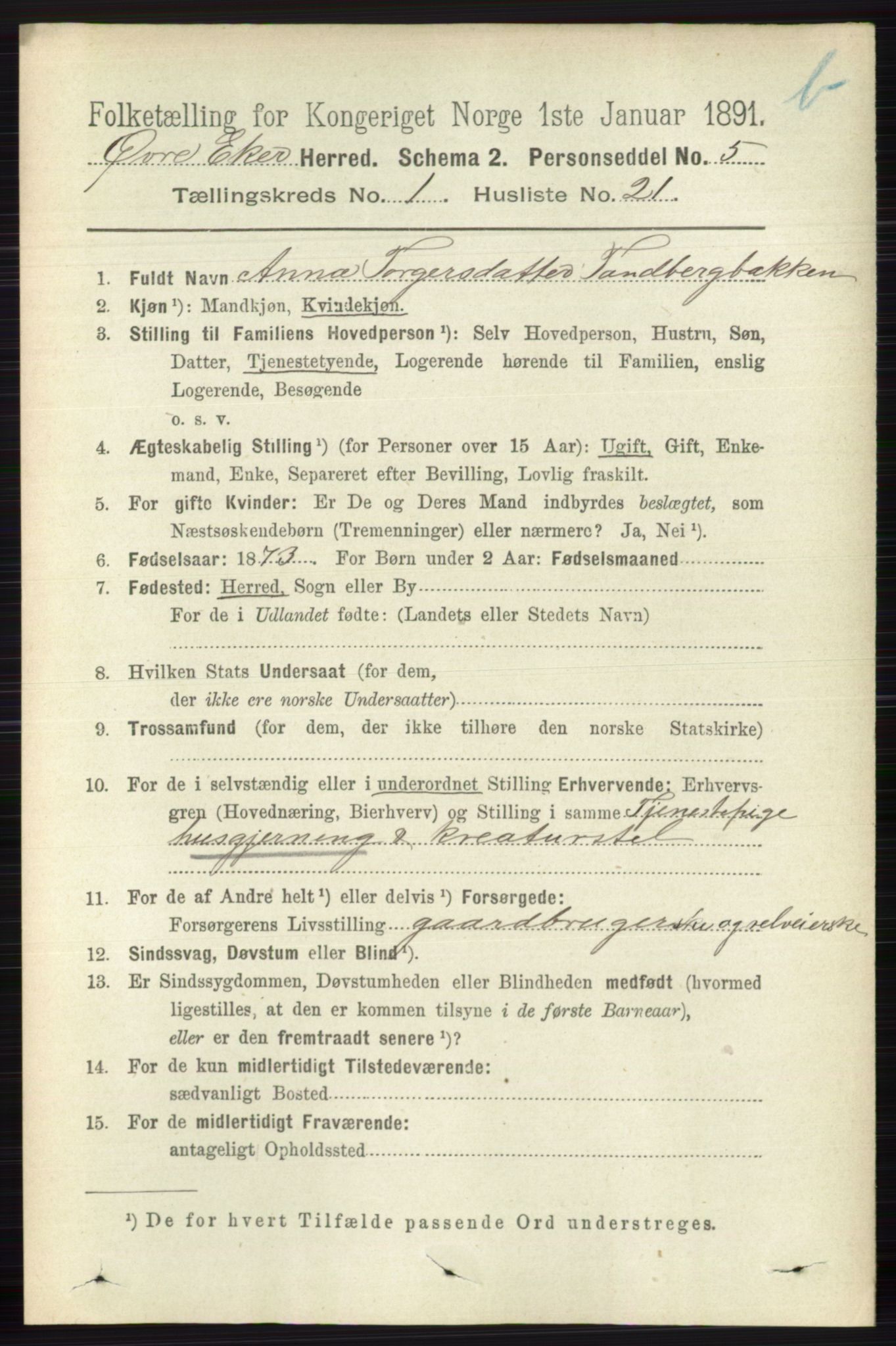 RA, 1891 census for 0624 Øvre Eiker, 1891, p. 7940