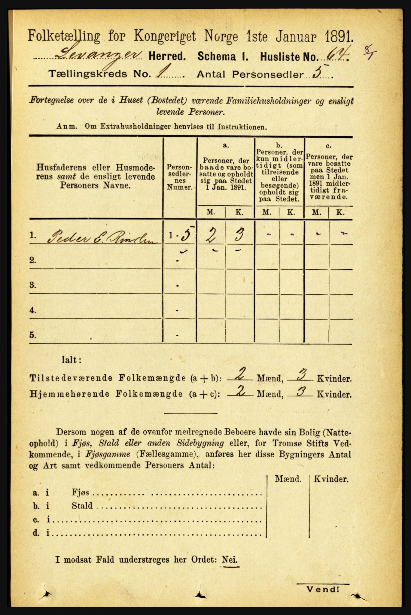 RA, 1891 census for 1720 Levanger, 1891, p. 85