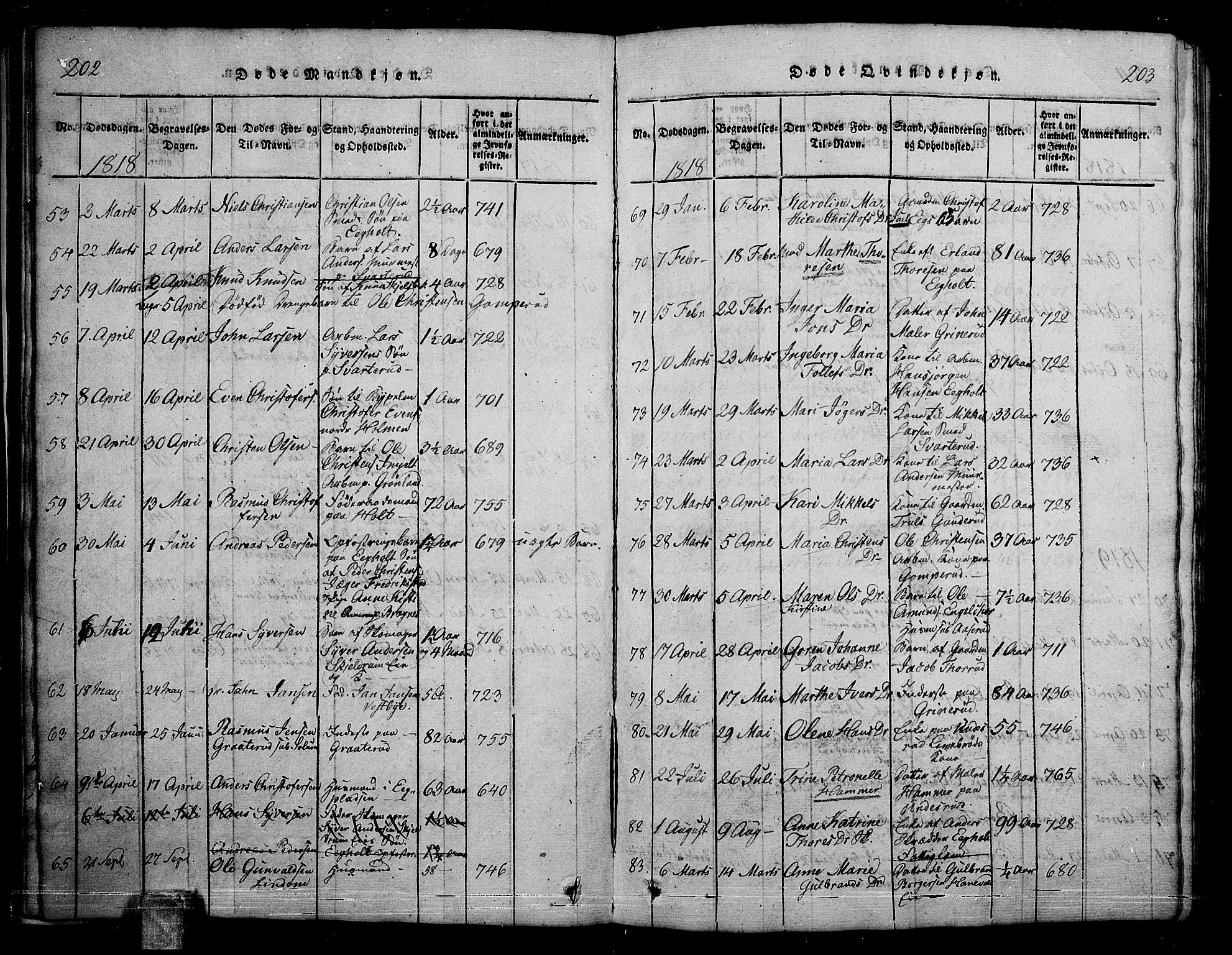 Skoger kirkebøker, AV/SAKO-A-59/G/Ga/L0001: Parish register (copy) no. I 1, 1814-1845, p. 204-205