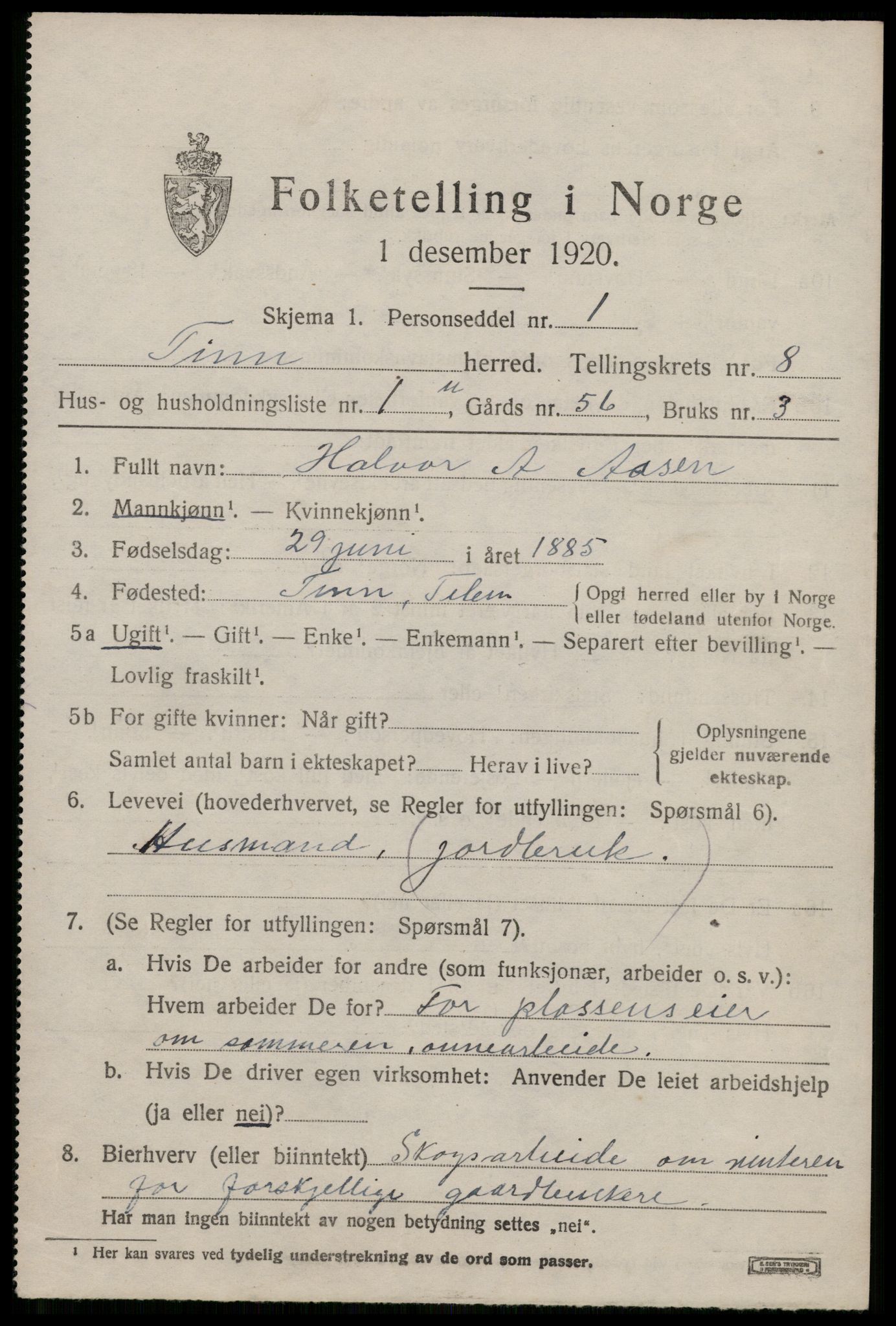 SAKO, 1920 census for Tinn, 1920, p. 5086