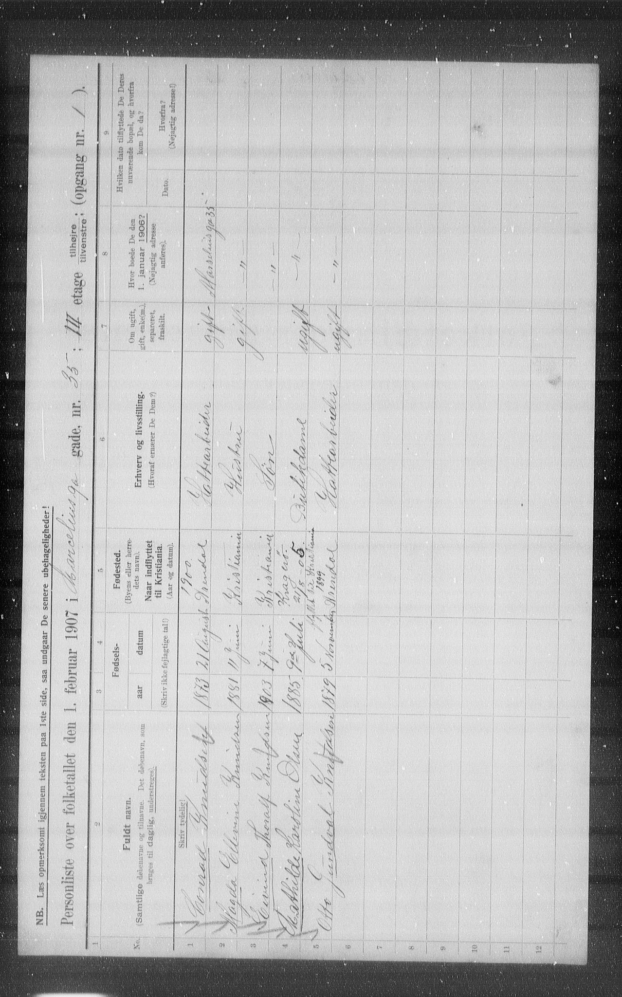 OBA, Municipal Census 1907 for Kristiania, 1907, p. 32982