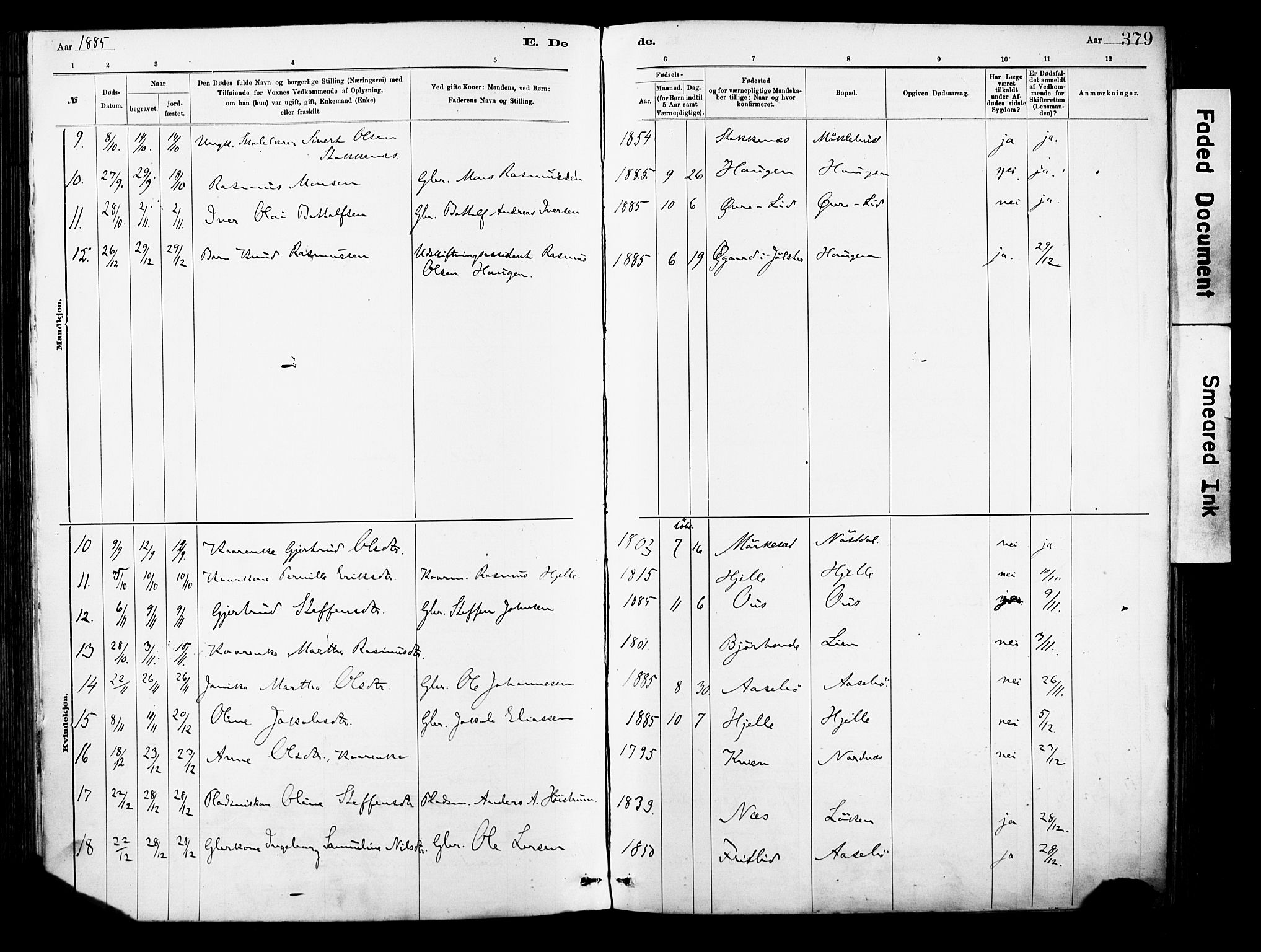 Eid sokneprestembete, AV/SAB-A-82301/H/Haa/Haab/L0001: Parish register (official) no. B 1, 1879-1906, p. 379